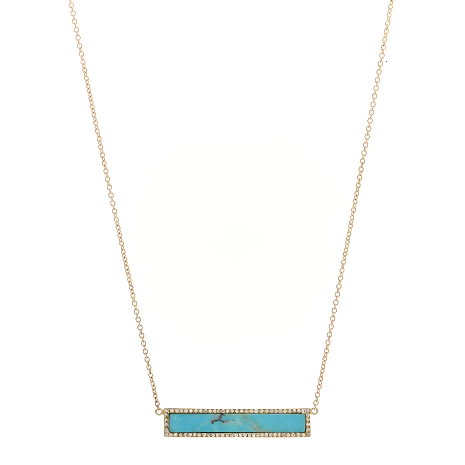 18K Yellow Gold Diamond Turquoise Bar Pendant Necklace
