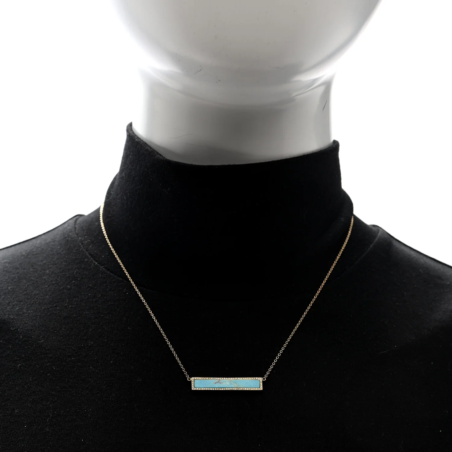 18K Yellow Gold Diamond Turquoise Bar Pendant Necklace - Image 2
