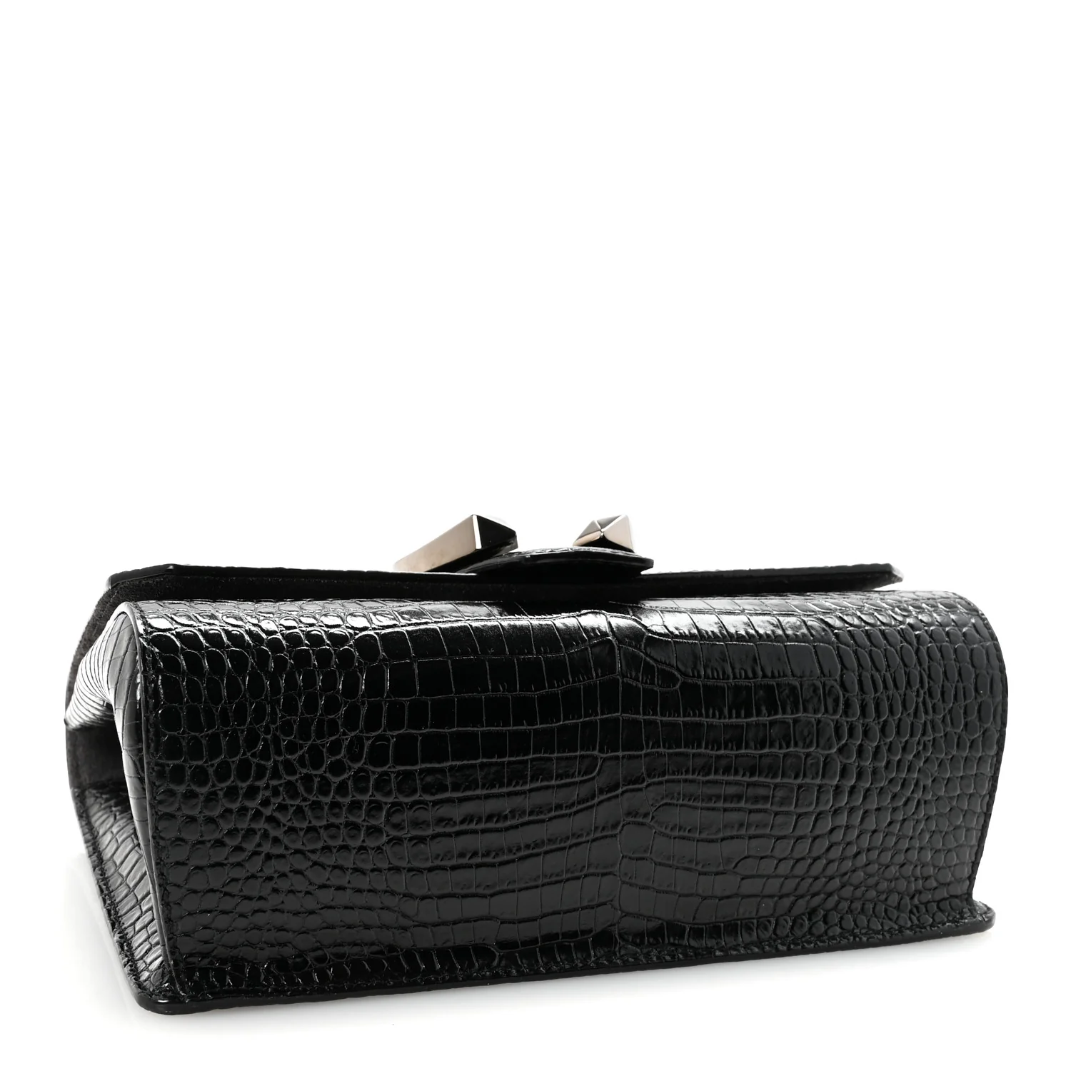 Calfskin Crocodile Embossed Madeline Top Handle Black - Image 4