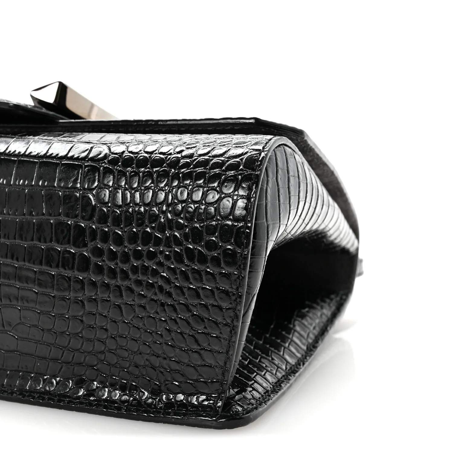 Calfskin Crocodile Embossed Madeline Top Handle Black - Image 9