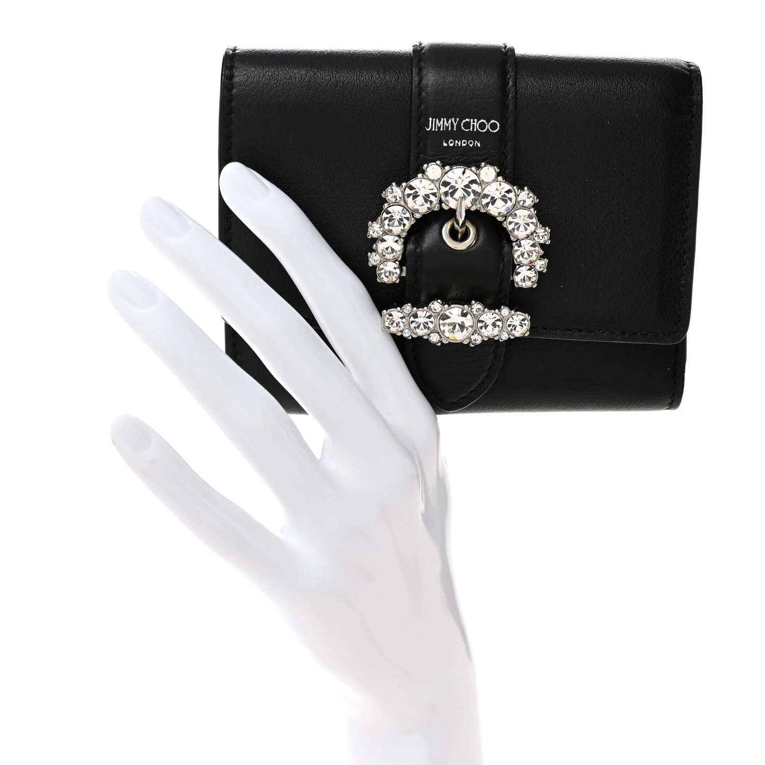 Calfskin Crystal Cheri Compact Wallet Black - Image 2