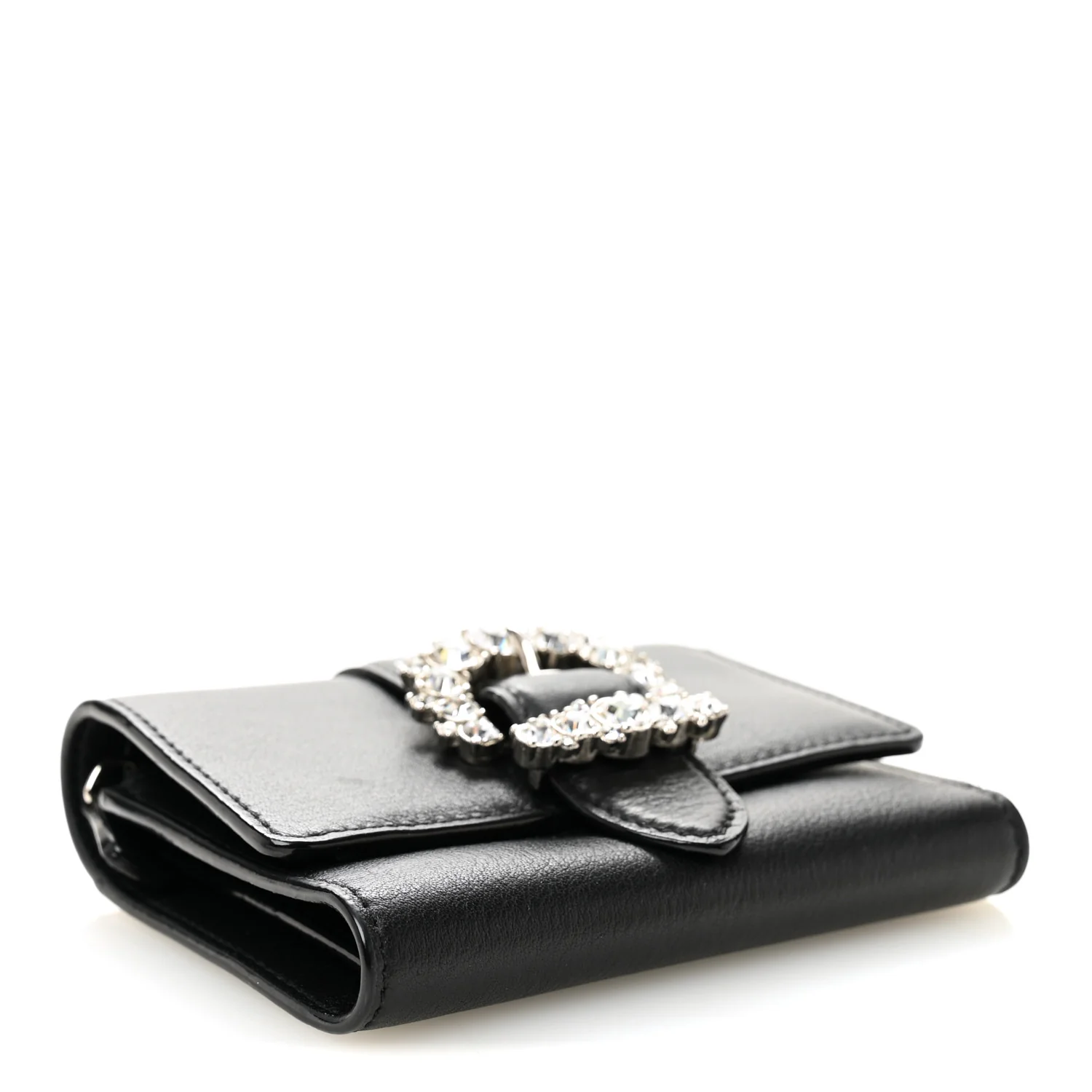Calfskin Crystal Cheri Compact Wallet Black - Image 4
