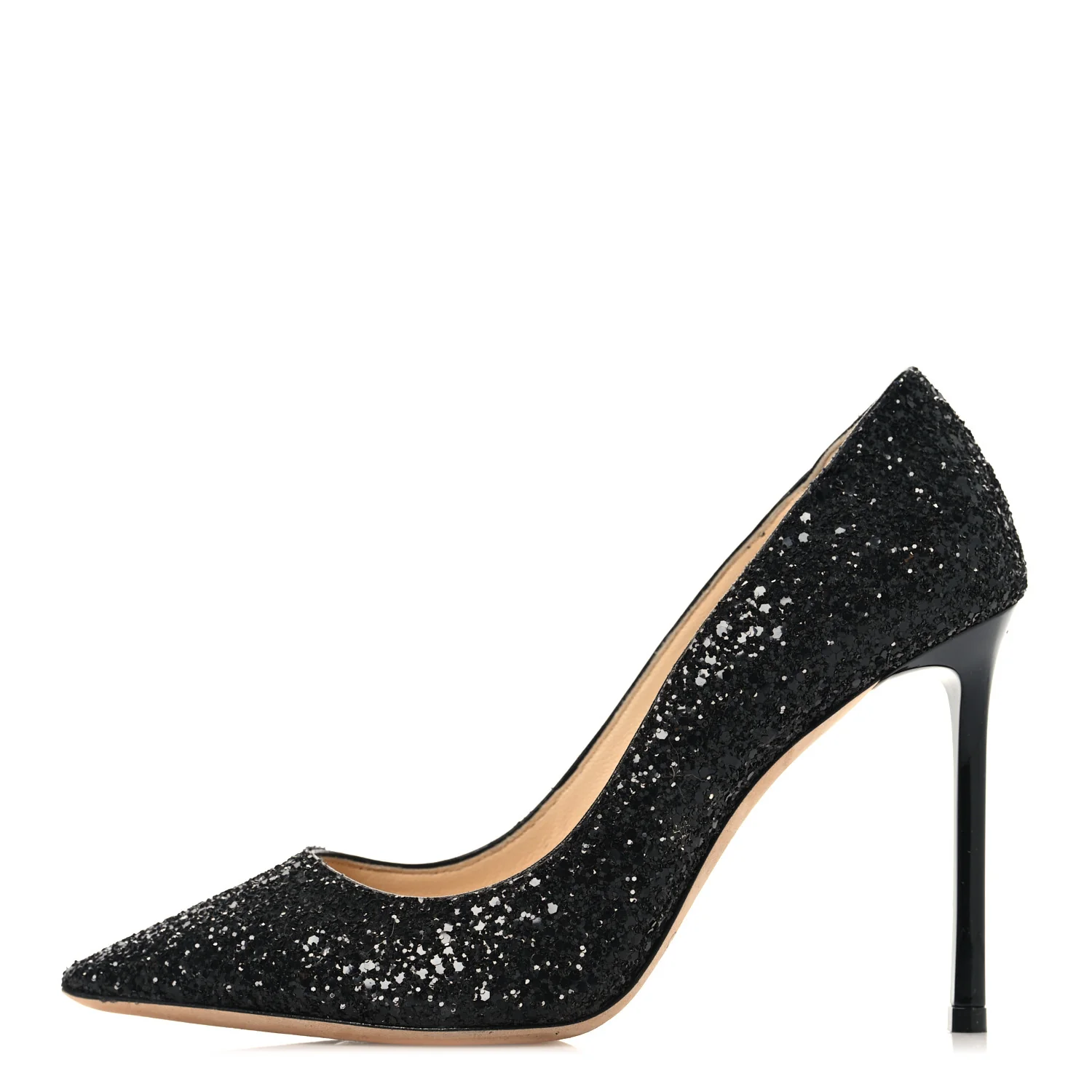 Coarse Glitter Pointy Toe Romy Pumps 36 Black