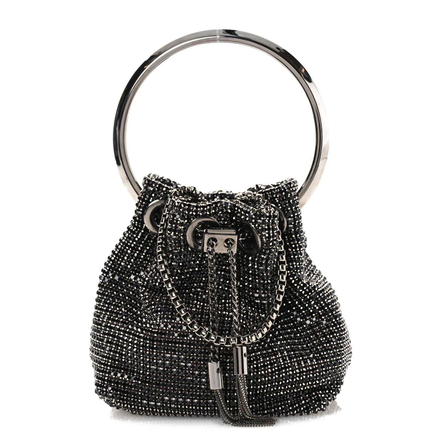 Mesh Crystal Bon Bon Bag Black