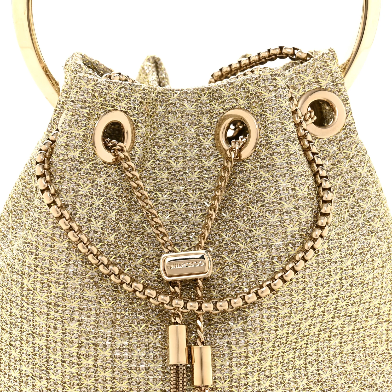 Metallic Woven Bon Bon Bag Champagne - Image 9
