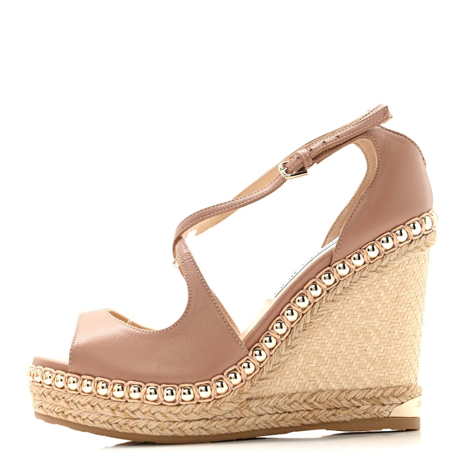 Nappa Studded Dakota 120 Espadrille Wedge Sandals 38.5 Beige