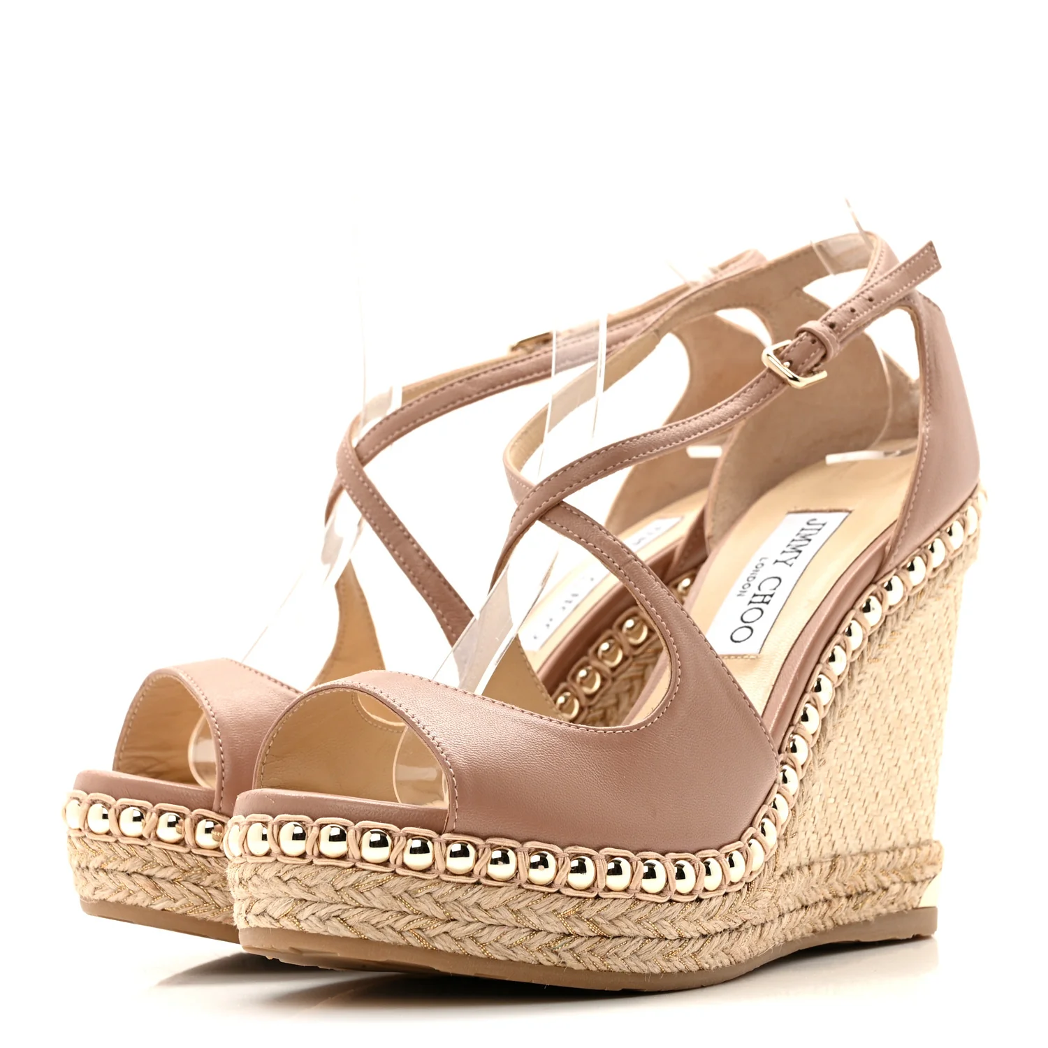 Nappa Studded Dakota 120 Espadrille Wedge Sandals 38.5 Beige - Image 5