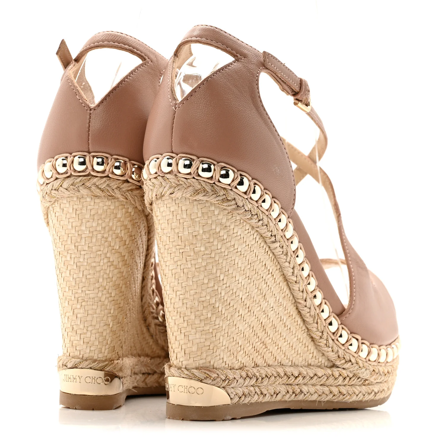 Nappa Studded Dakota 120 Espadrille Wedge Sandals 38.5 Beige - Image 7