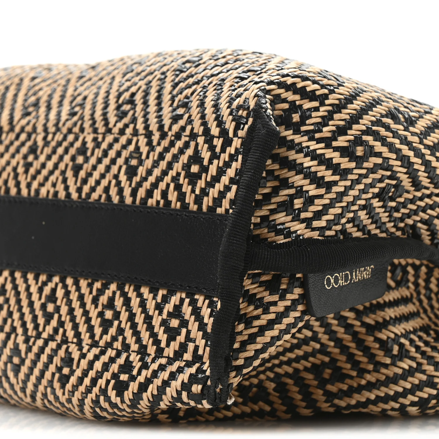 Raffia Woven Velvet Marianne Shopper Tote Black Natural - Image 10