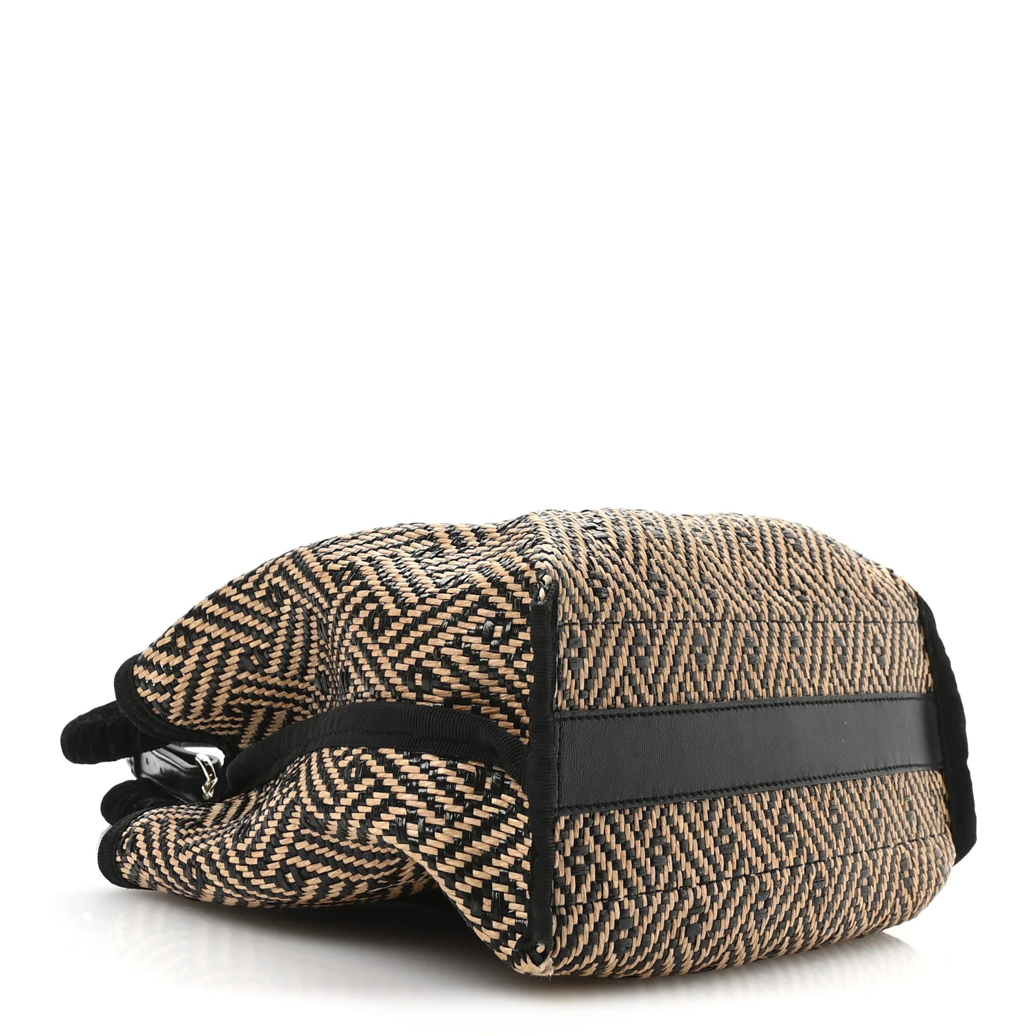 Raffia Woven Velvet Marianne Shopper Tote Black Natural - Image 5