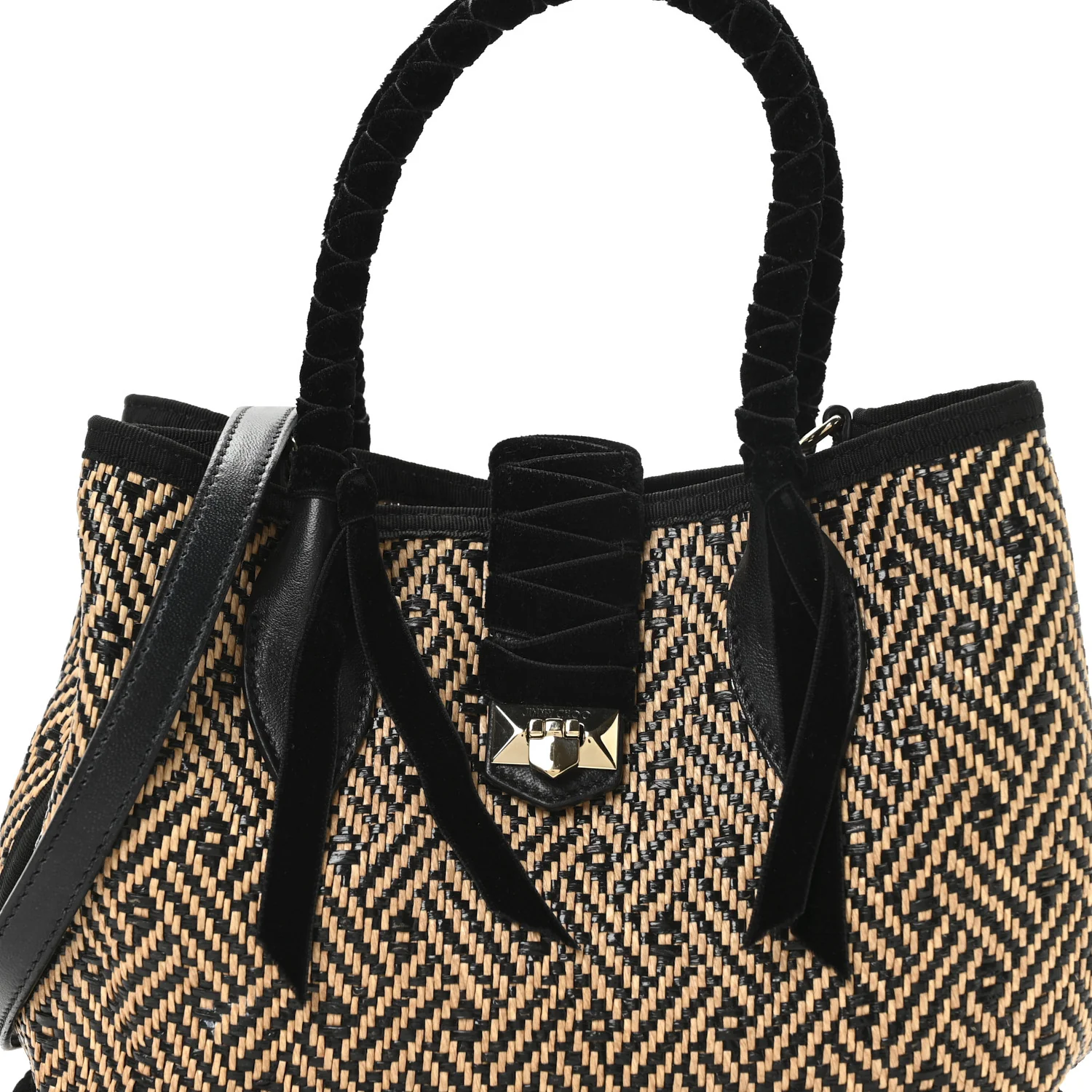 Raffia Woven Velvet Marianne Shopper Tote Black Natural - Image 8