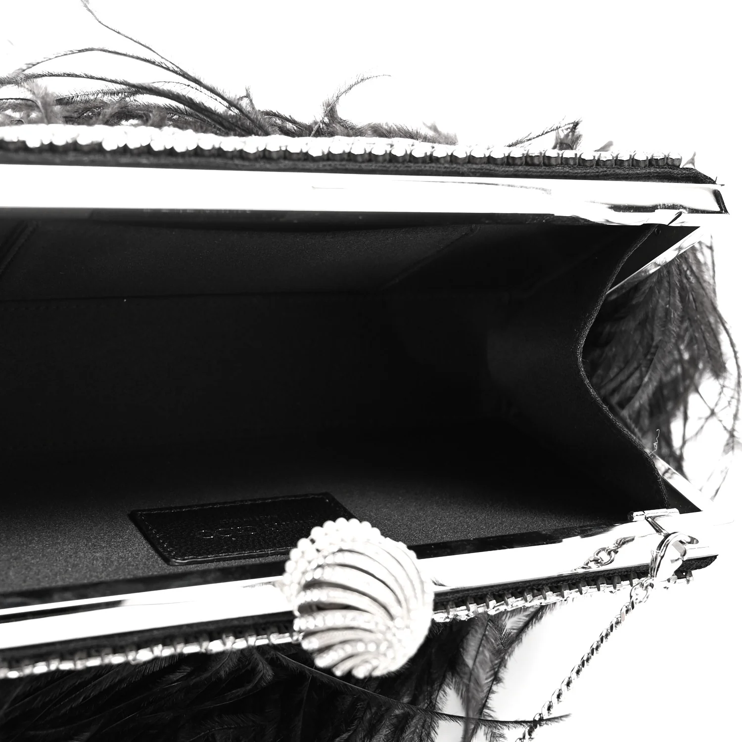 Satin Feather Crystal Embellished Celeste Clutch Black - Image 5