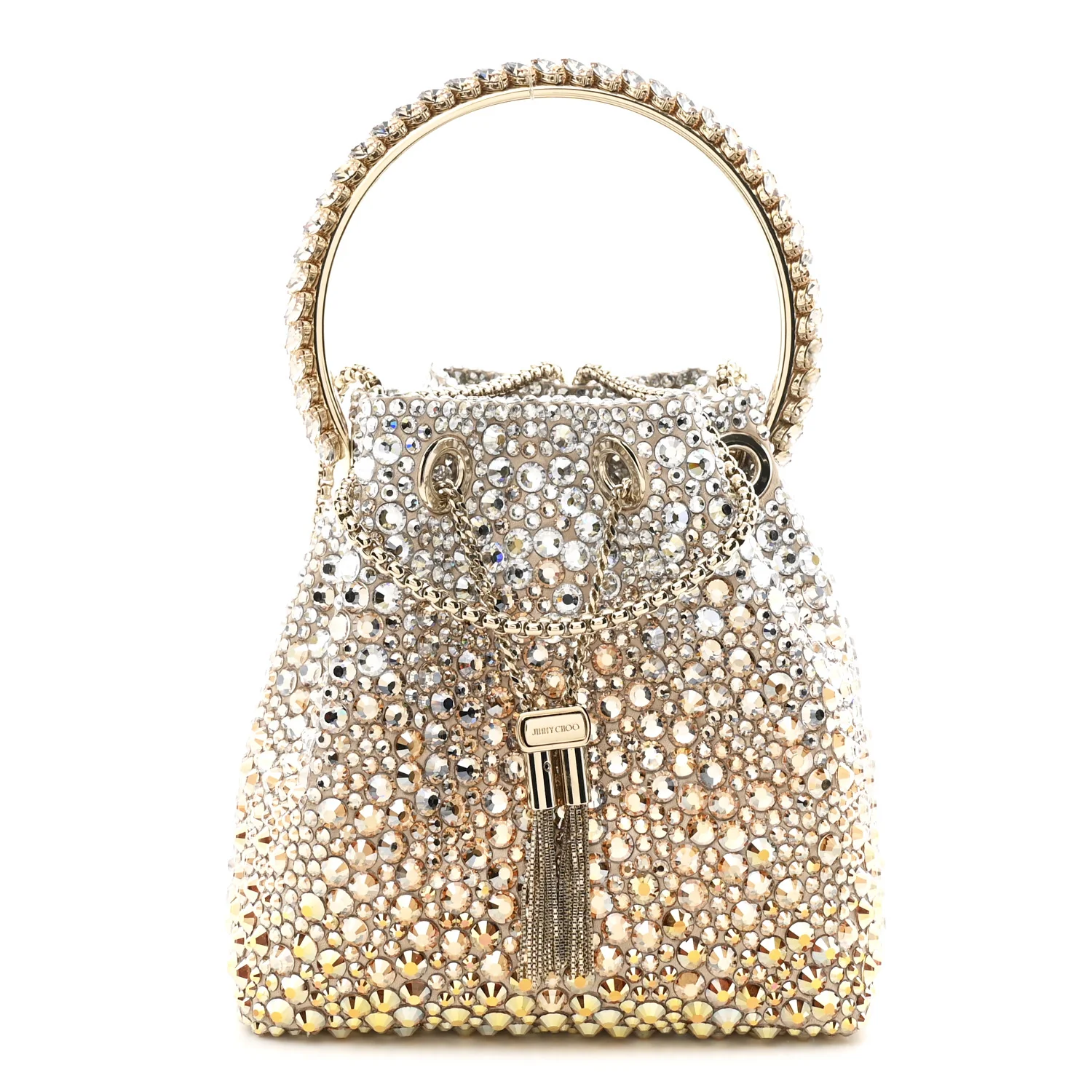 Satin Hotfix Crystal Embellished Bon Bon Bucket Bag Gold Silver