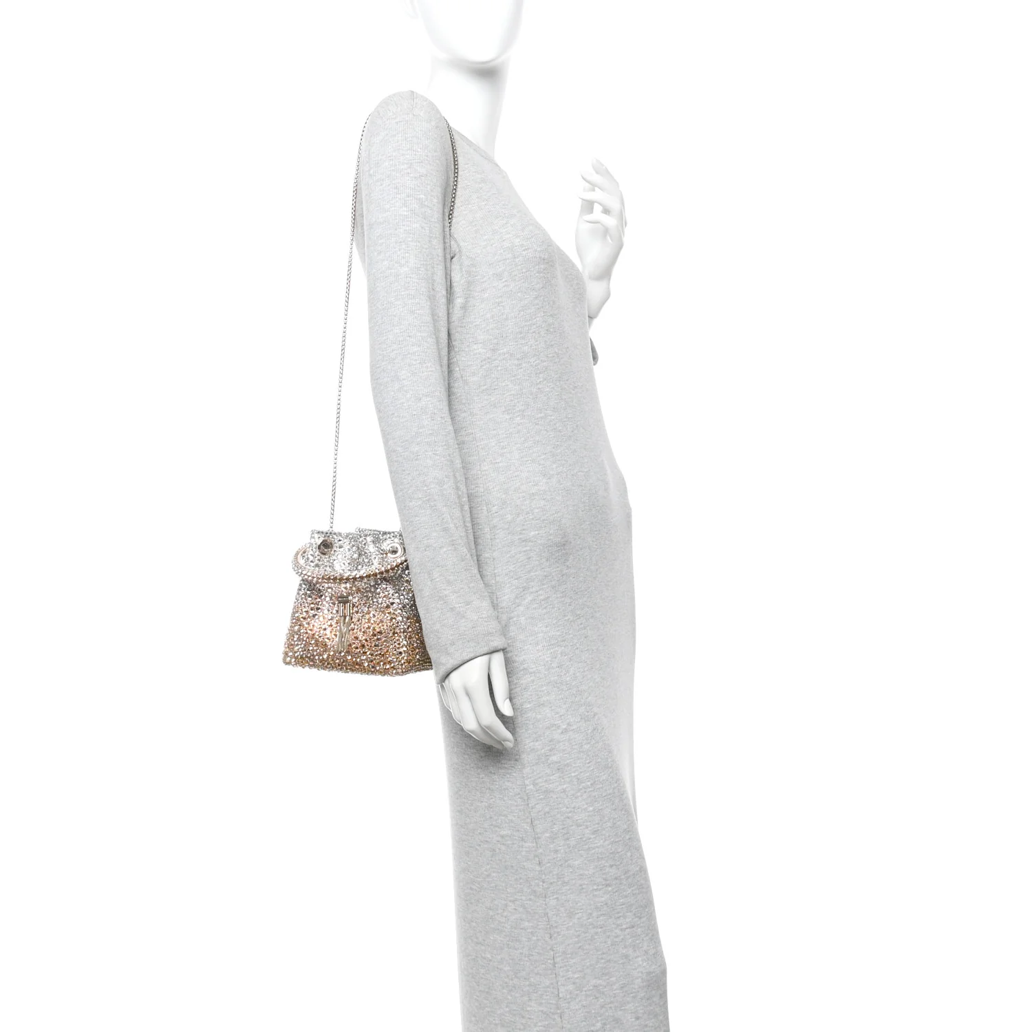 Satin Hotfix Crystal Embellished Bon Bon Bucket Bag Gold Silver - Image 2