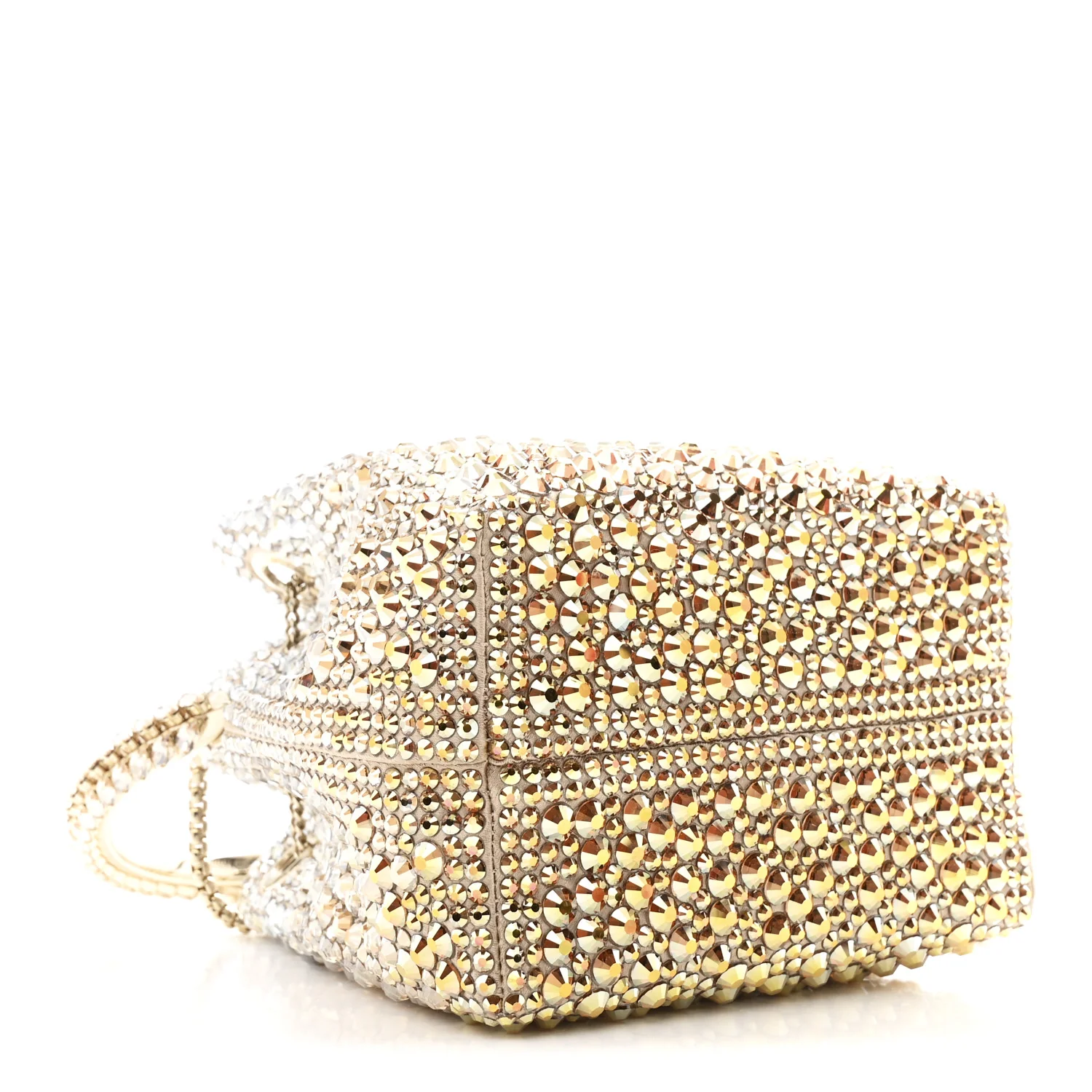 Satin Hotfix Crystal Embellished Bon Bon Bucket Bag Gold Silver - Image 4