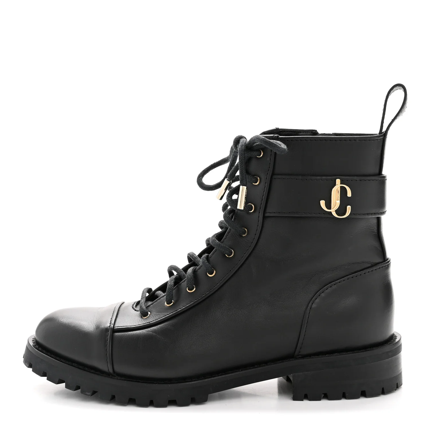 Shiny Calfskin Cayo Combat Boots 36.5 Black