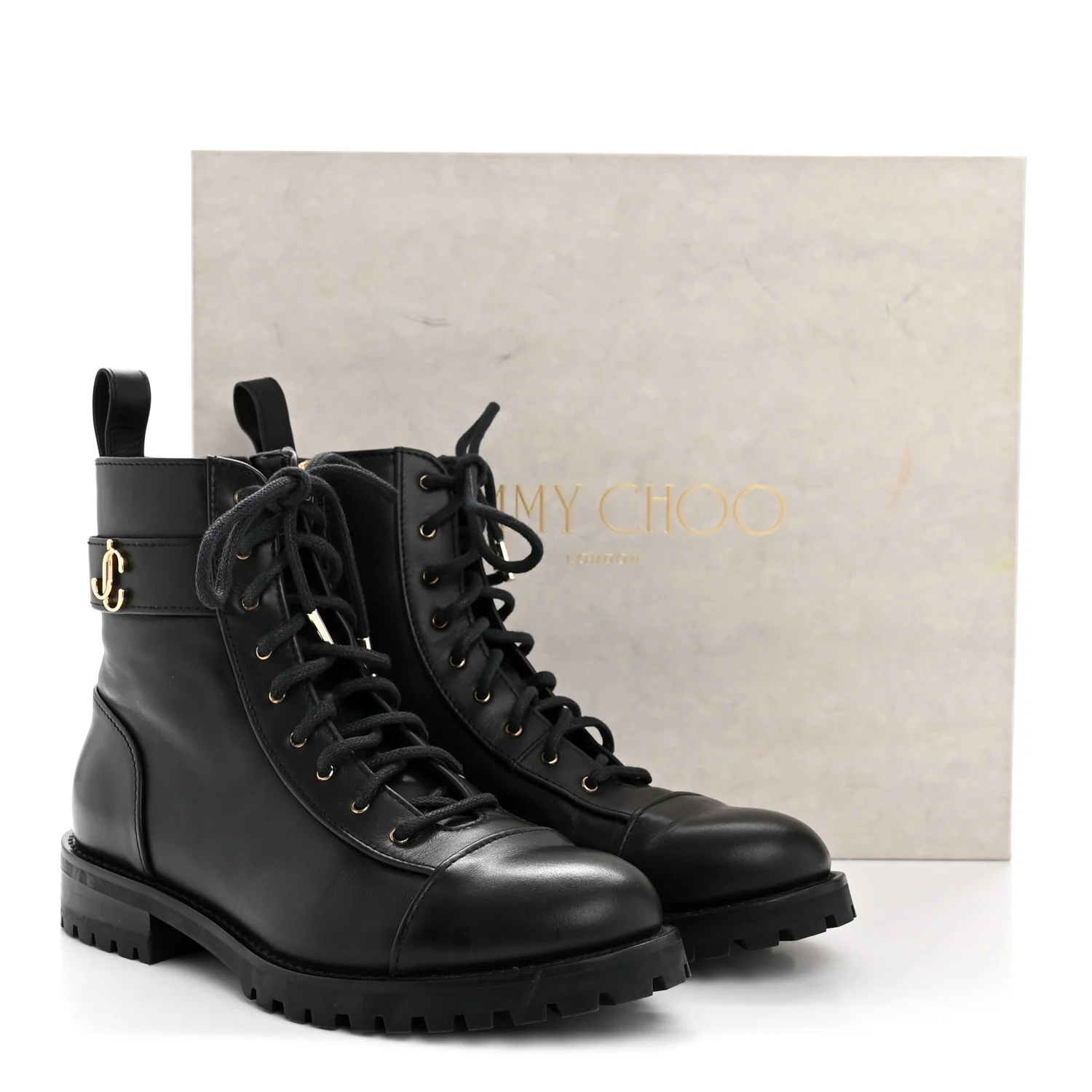 Shiny Calfskin Cayo Combat Boots 36.5 Black - Image 11