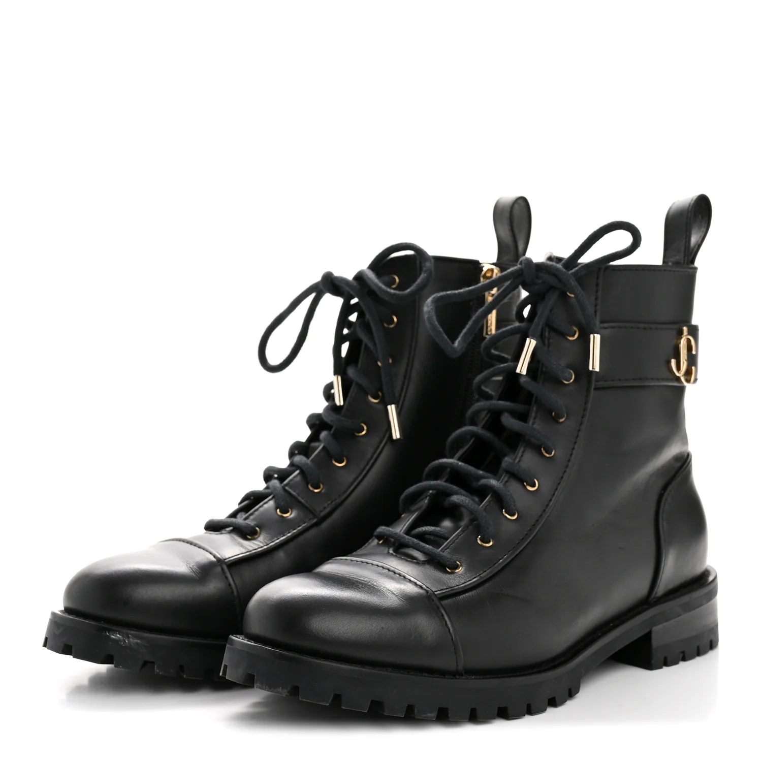 Shiny Calfskin Cayo Combat Boots 36.5 Black - Image 4