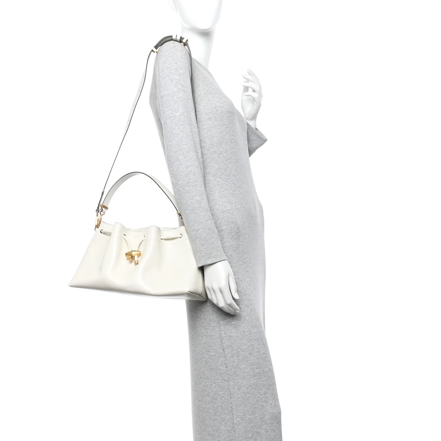 Smooth Shiny Calfskin Medium Cinch M Bucket Bag Latte - Image 2