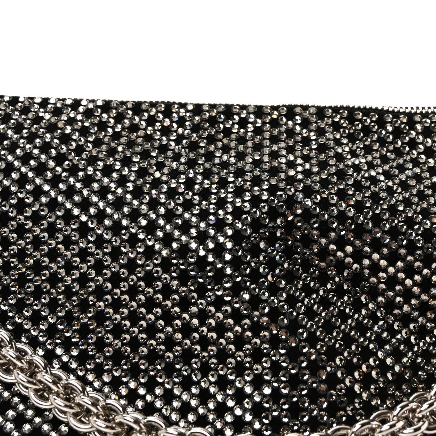 Suede Crystal Chain Top Handle Bag Black - Image 8