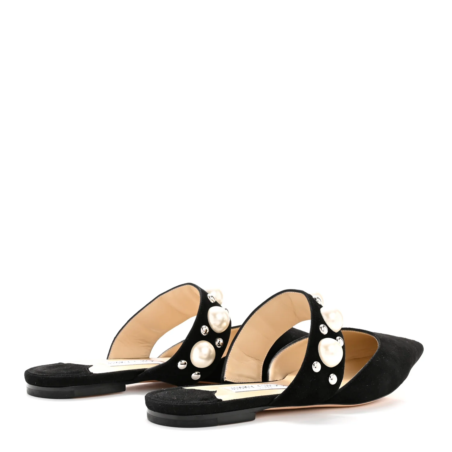 Suede Pearly Stud Embellished Basette Flat Mules 39 Black White - Image 5