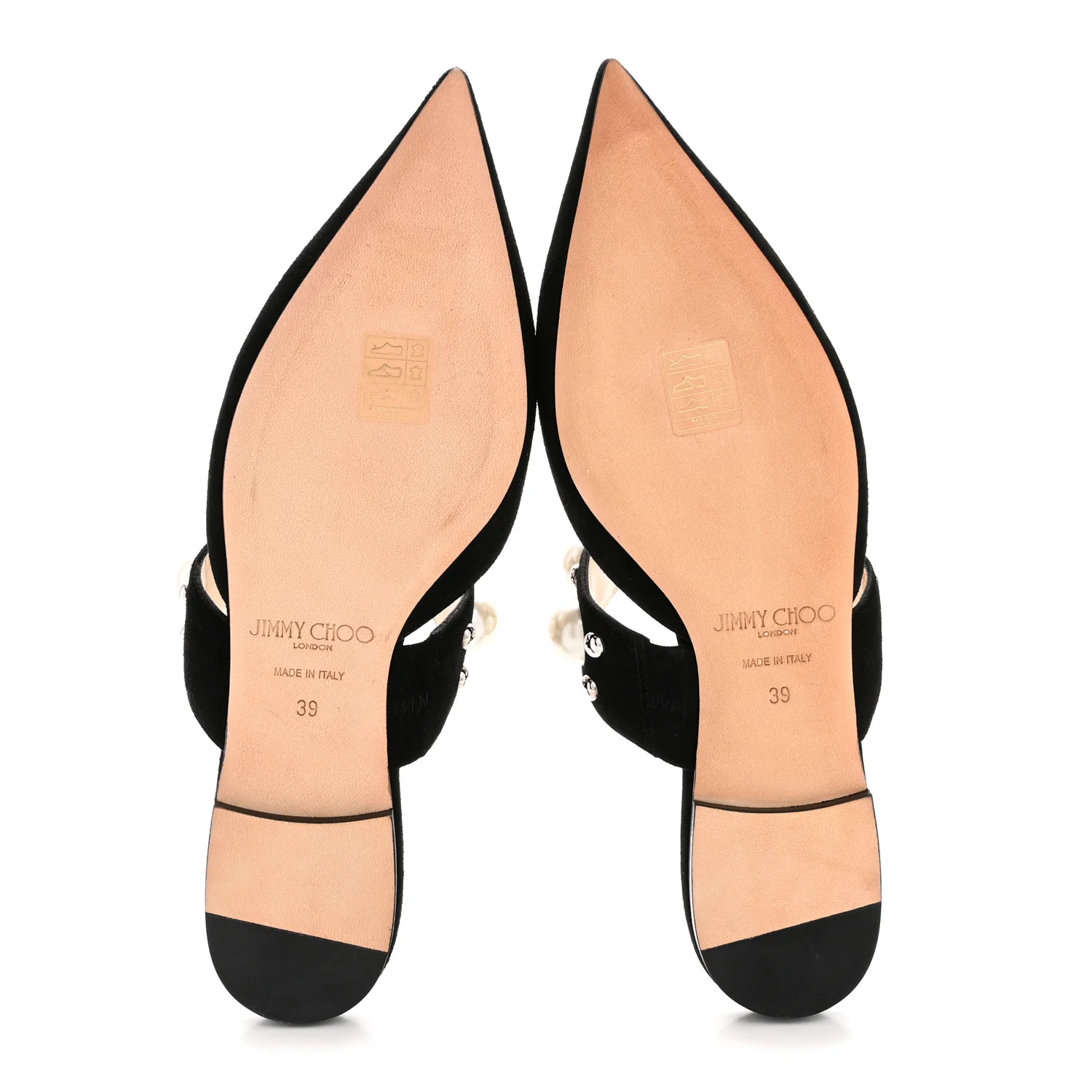 Suede Pearly Stud Embellished Basette Flat Mules 39 Black White - Image 6