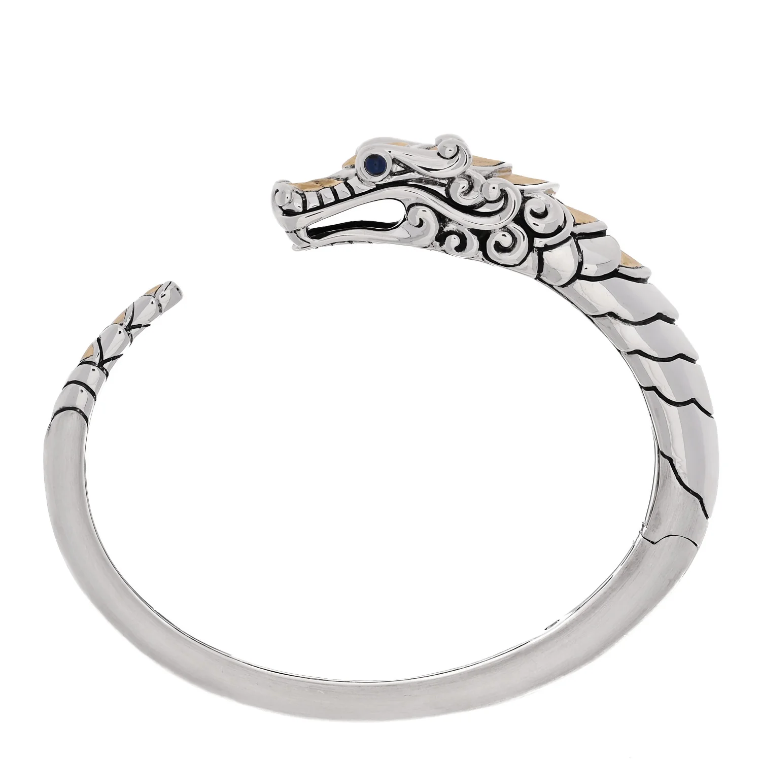 Sterling Silver 18K Yellow Gold Blue Sapphire Legends Naga Dragon Cuff Bracelet