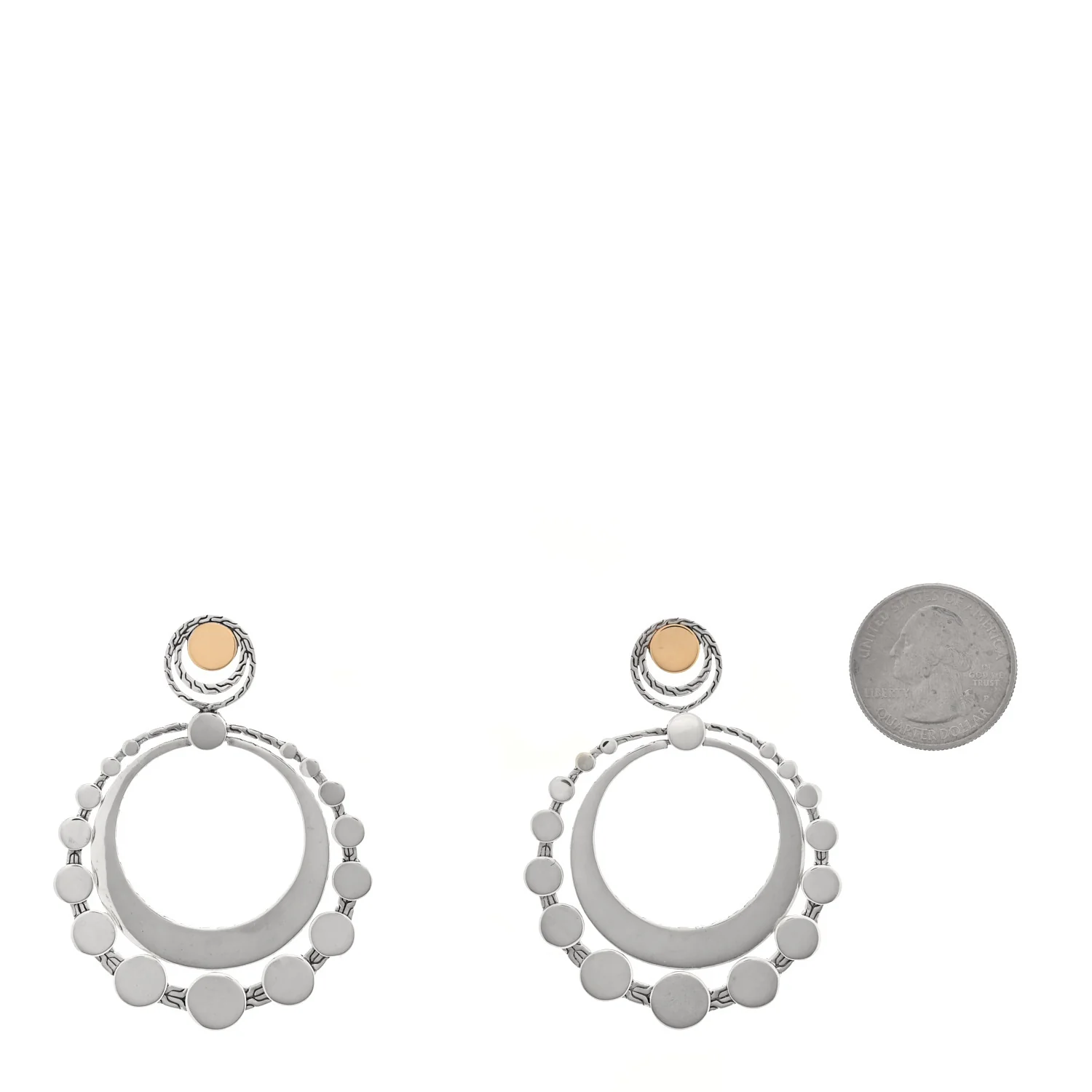 Sterling Silver 18K Yellow Gold Dot Drop Earrings - Image 2