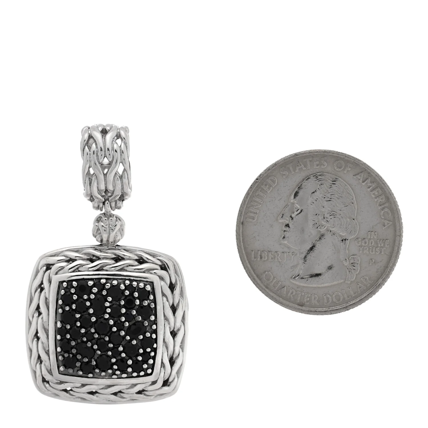 Sterling Silver Black Sapphire Black Spinel Classic Chain Square Pendant - Image 2