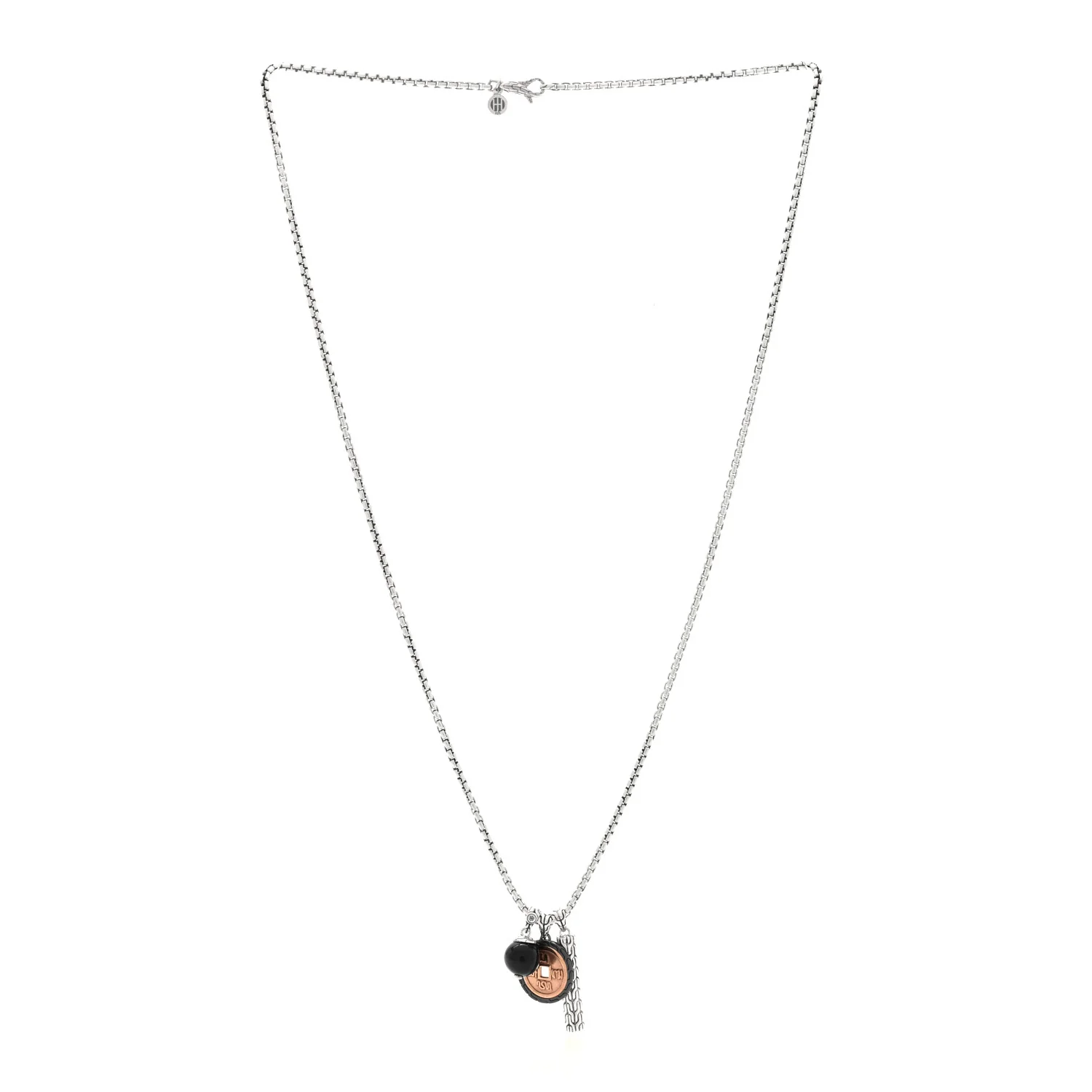 Sterling Silver Bronze Black Onyx Classic Chain 3 Charm Necklace - Image 3