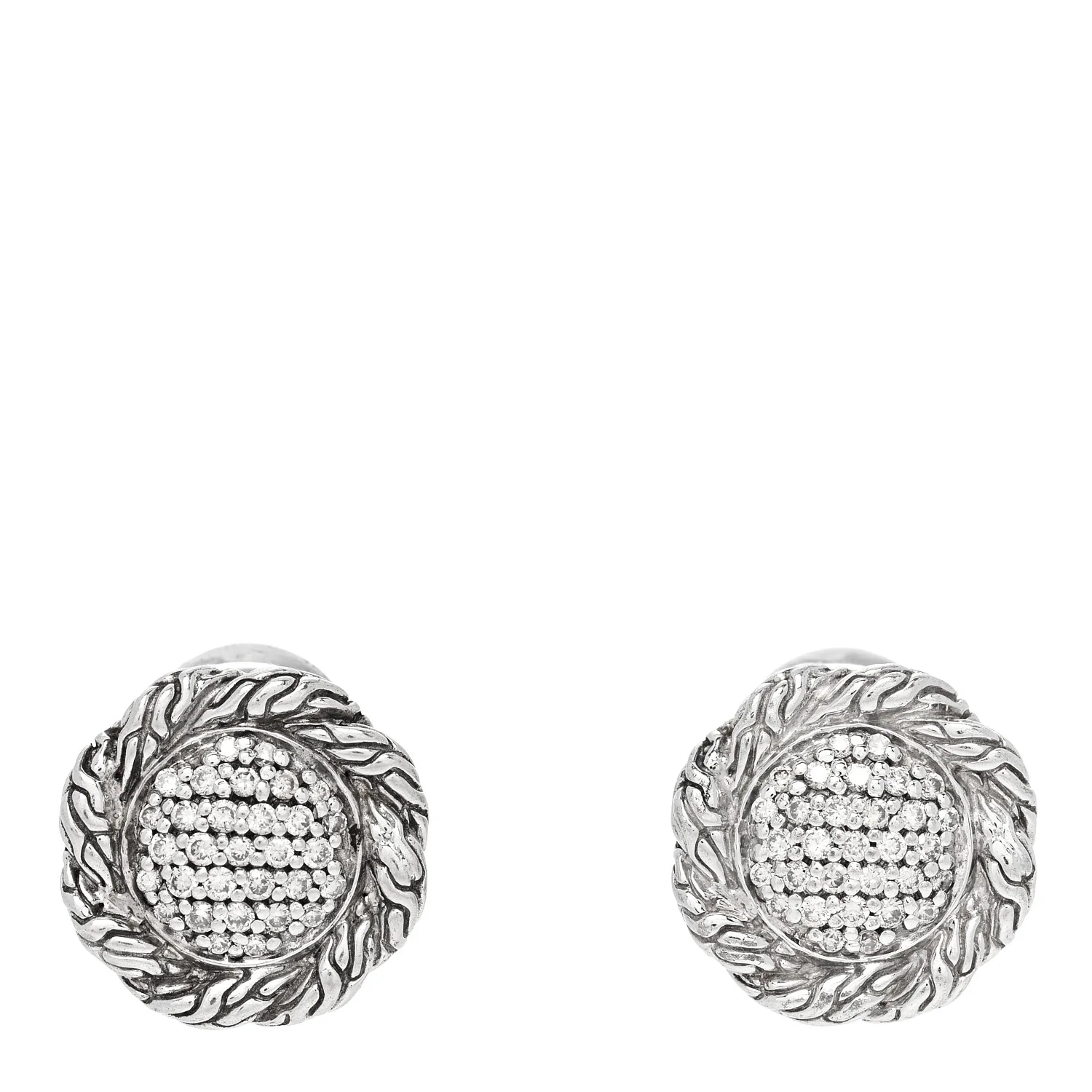 Sterling Silver Diamond Classic Chain Round Pave Earrings