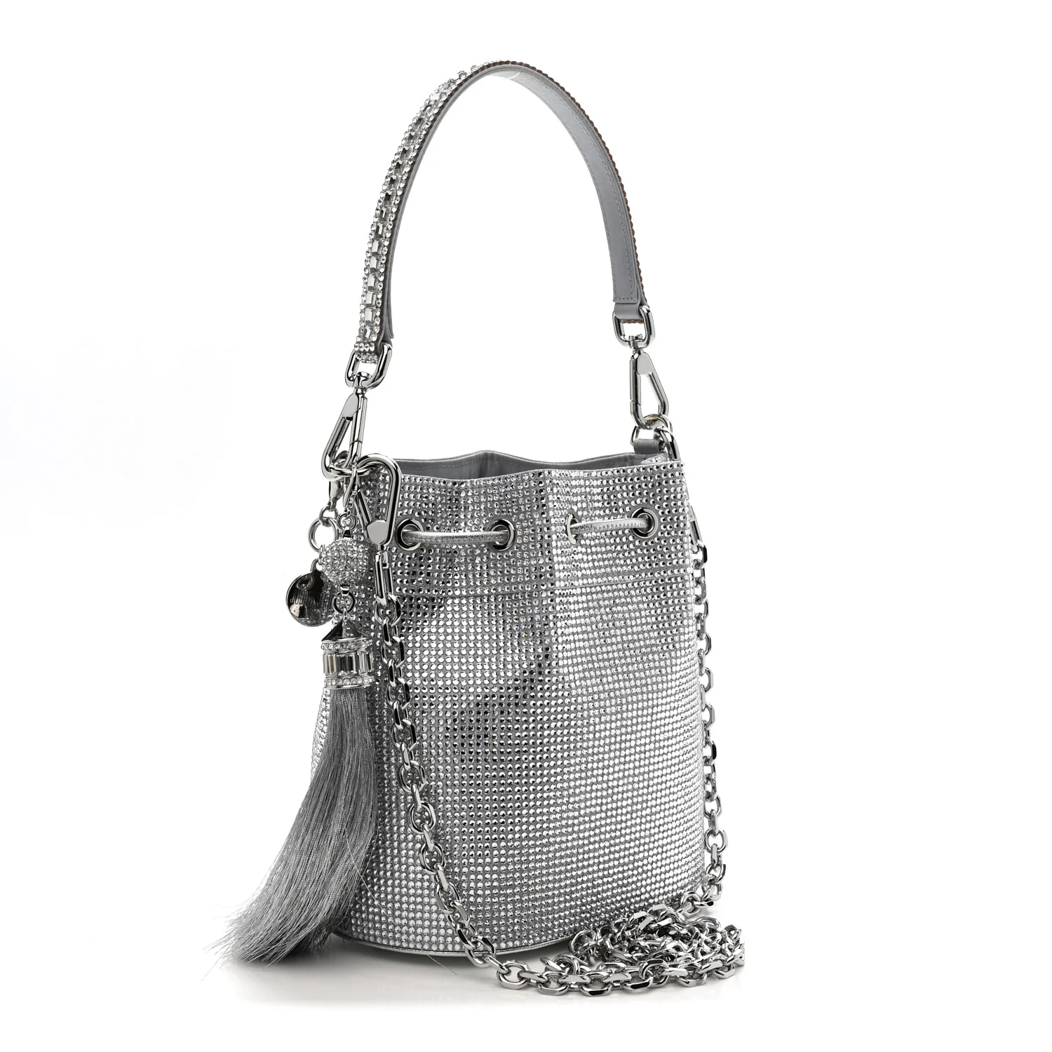 Satin Crystal Embellished Medium Piper Bucket  Silver Rhine - Image 3