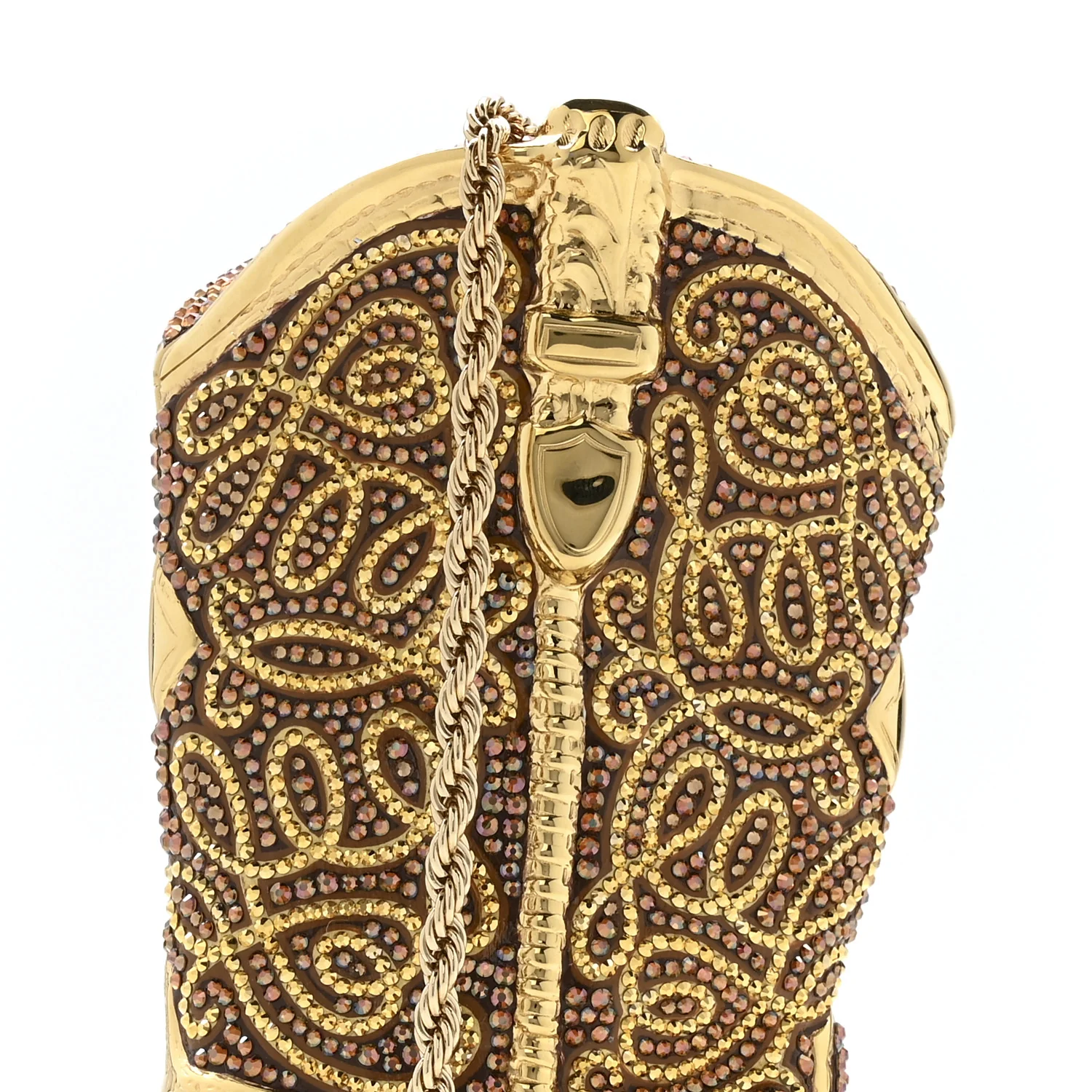 Swarovski Crystal Cowboy Boot Austin Minaudiere Clutch Gold Brown - Image 8