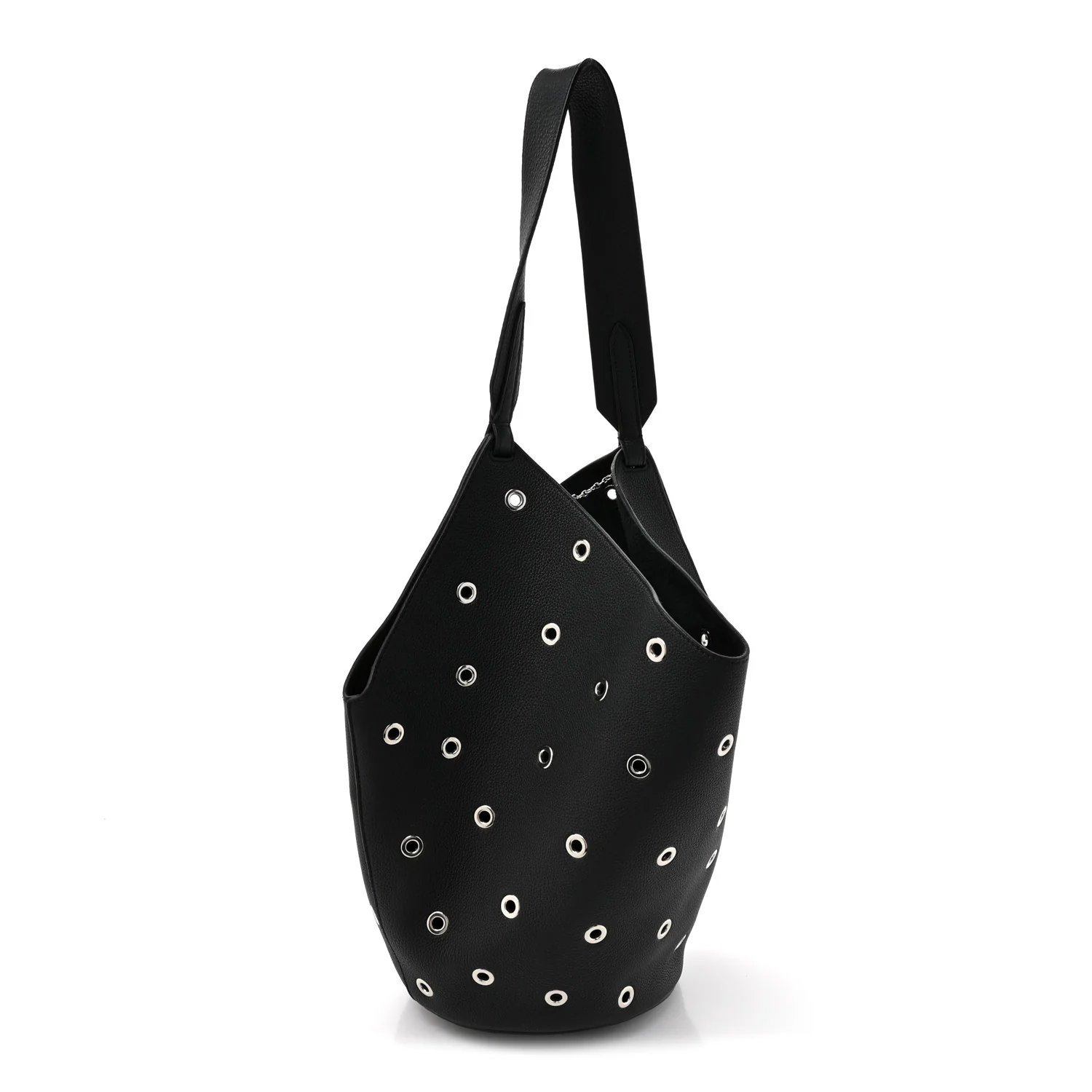 Pebbled Calfskin Grommet Lotus Tote Black - Image 3