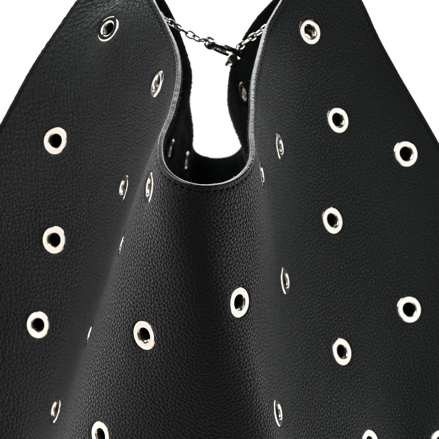 Pebbled Calfskin Grommet Lotus Tote Black - Image 7