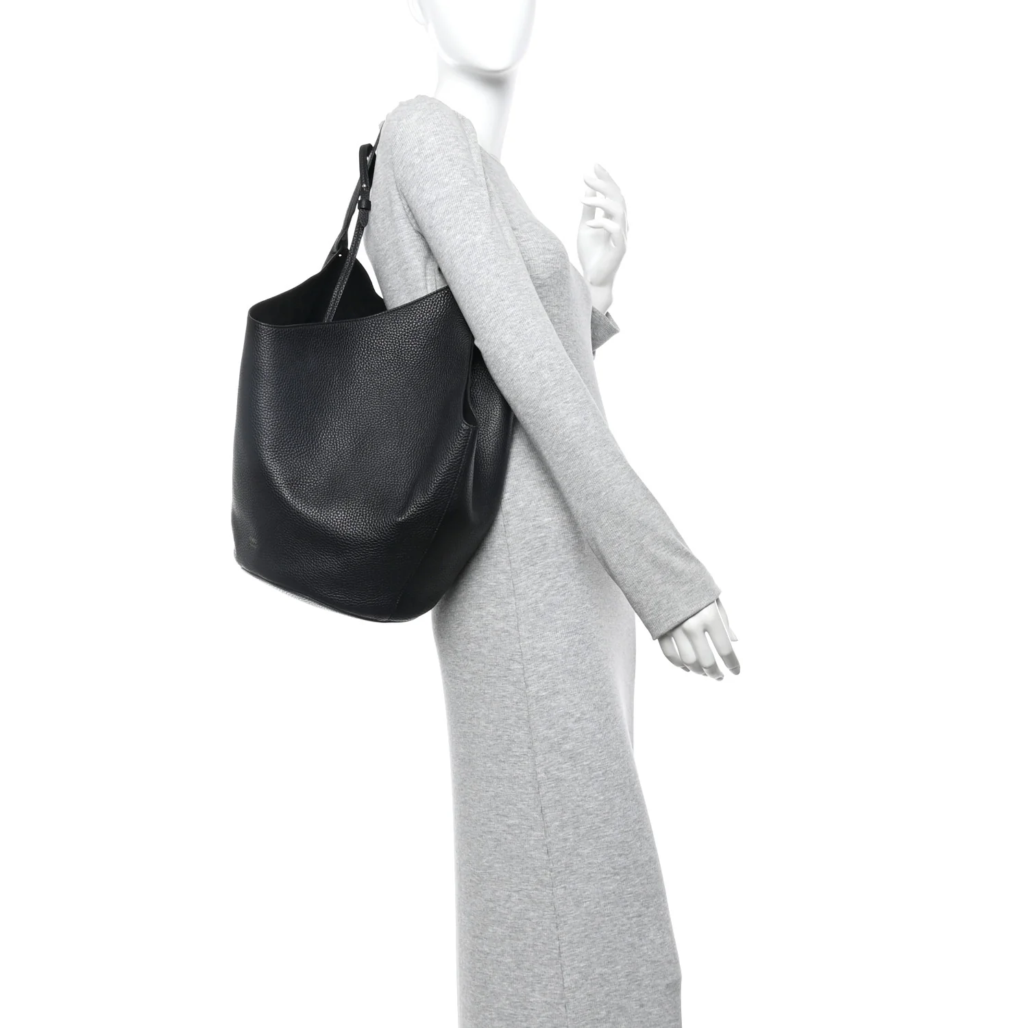 Pebbled Sport Calfskin Medium Lotus Tote Black - Image 2