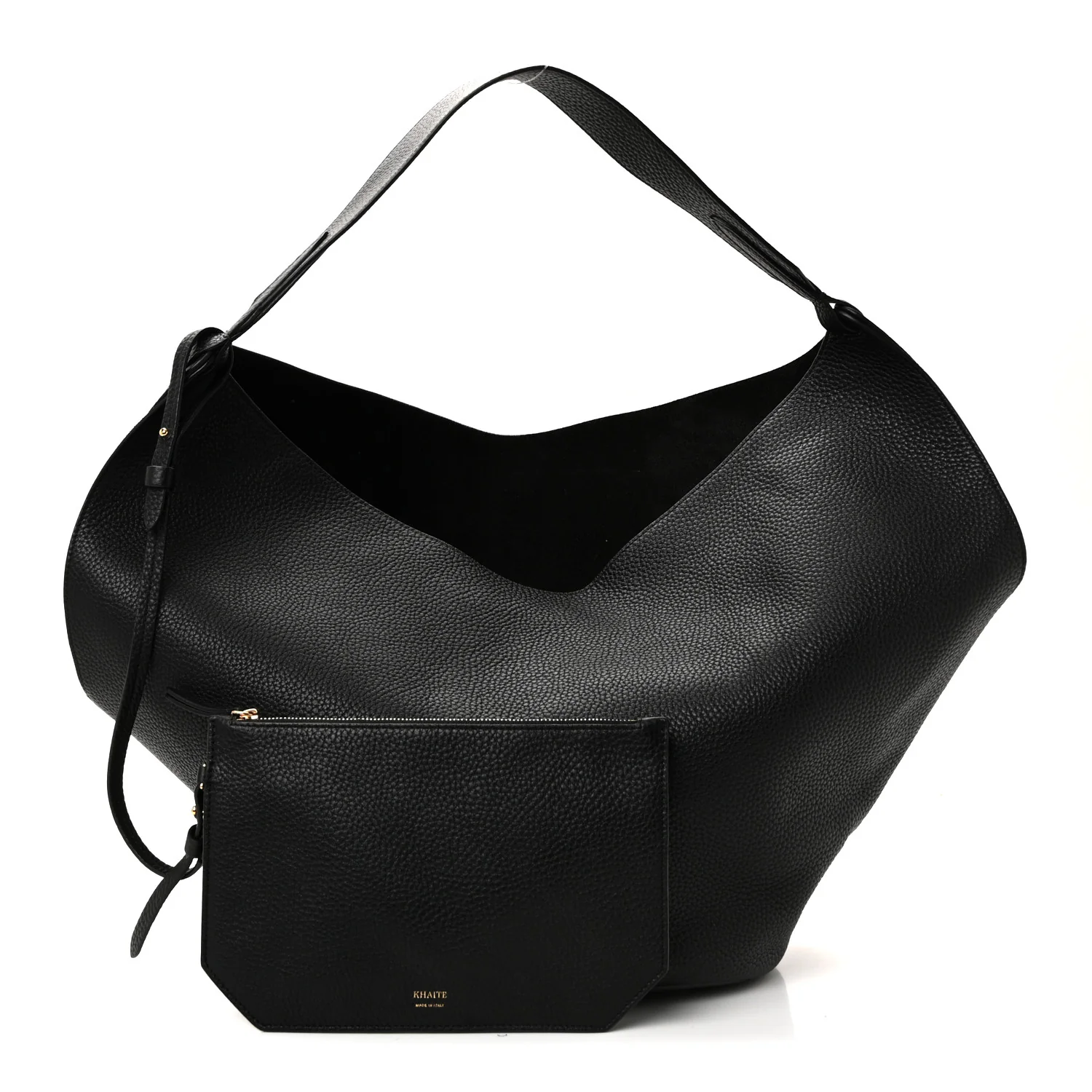 Pebbled Sport Calfskin Medium Lotus Tote Black - Image 3