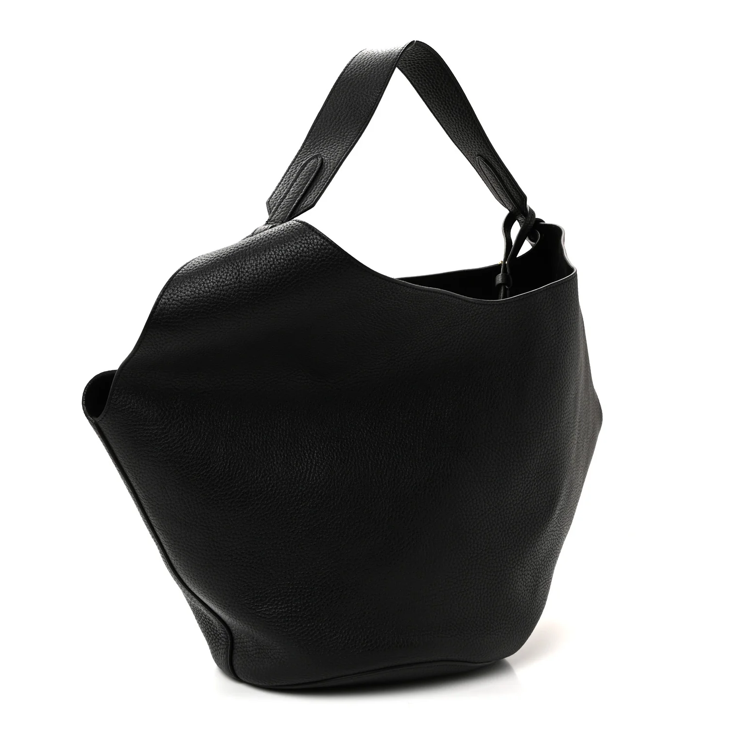Pebbled Sport Calfskin Medium Lotus Tote Black - Image 4