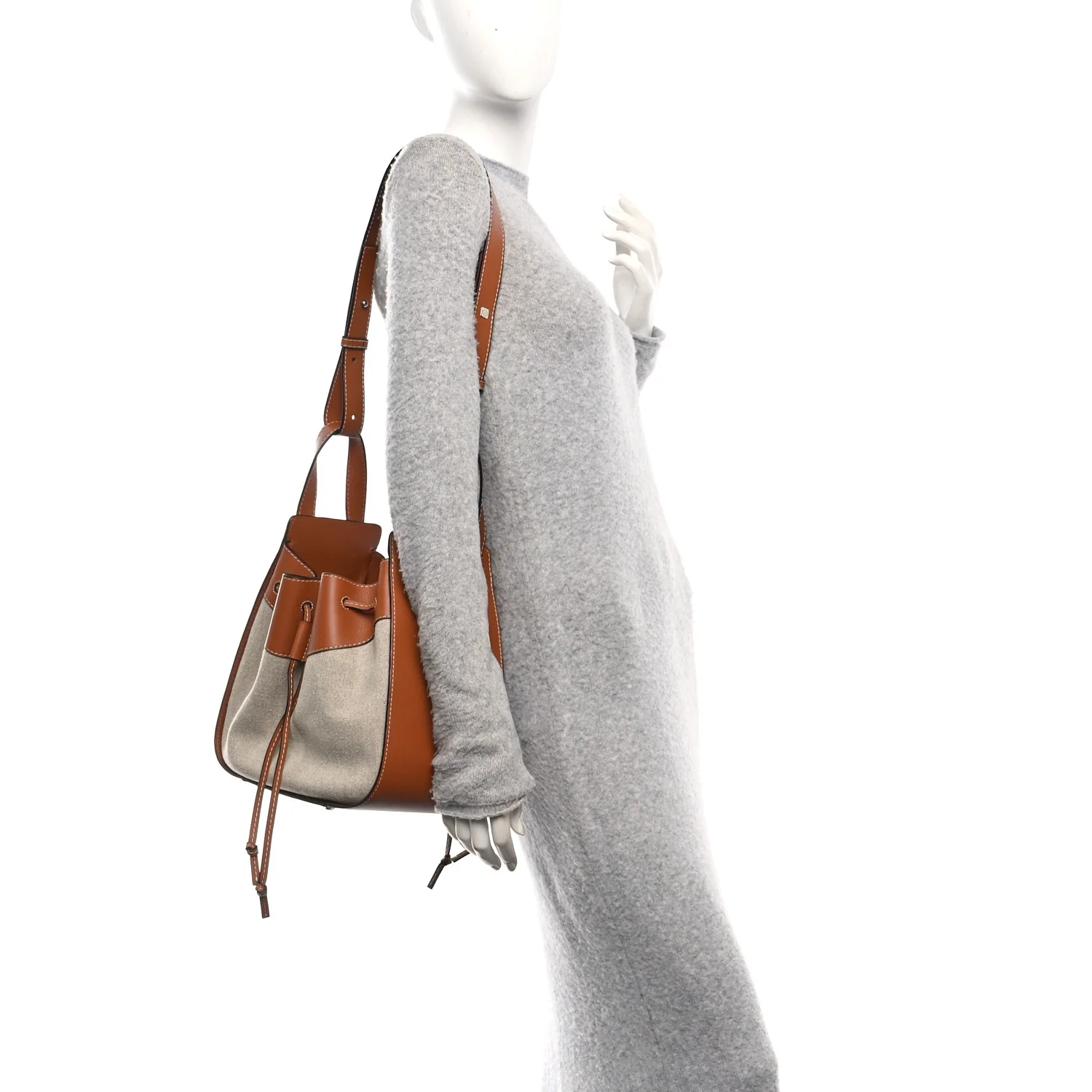 Calfskin Canvas Medium Hammock Shoulder Bag Natural Tan - Image 2