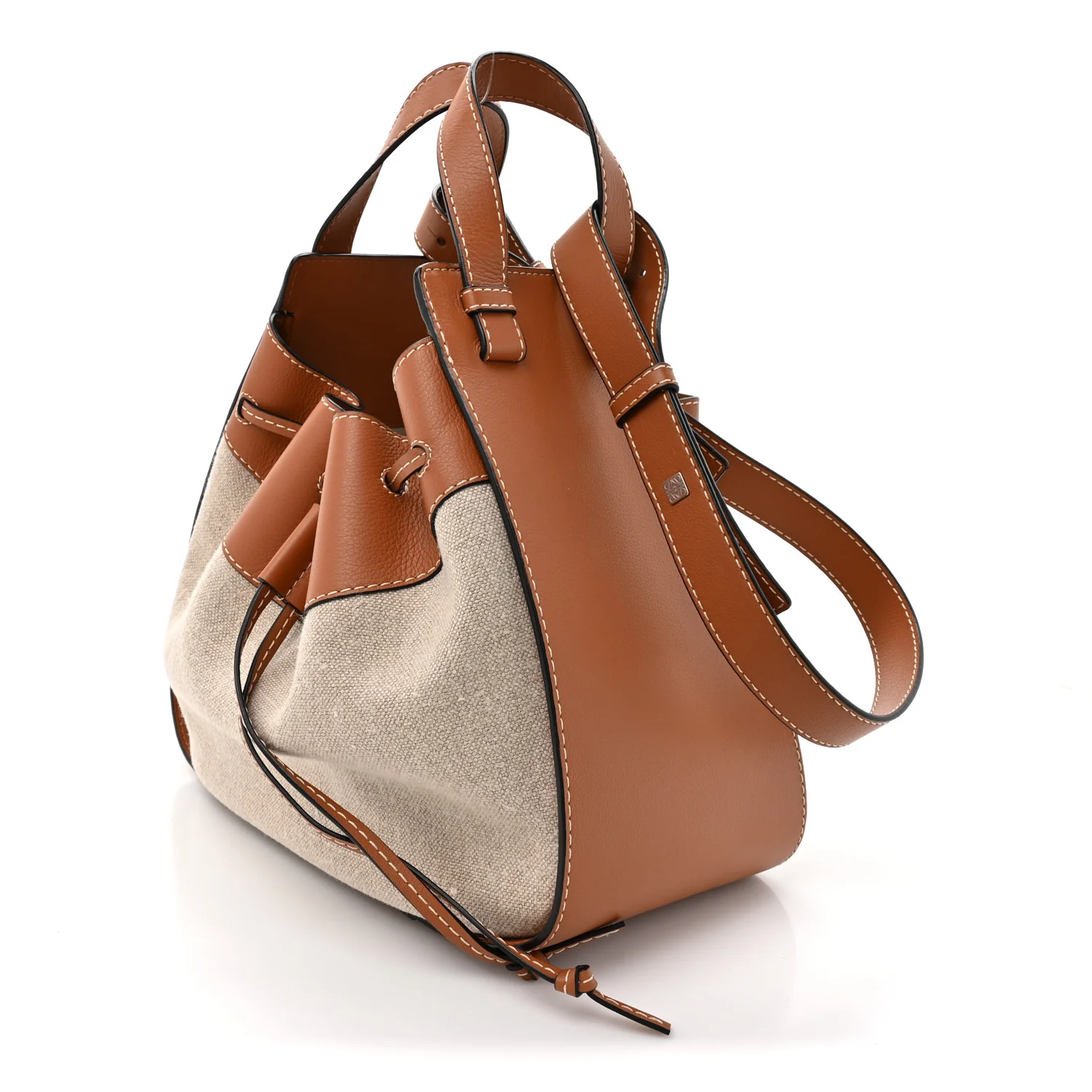 Calfskin Canvas Medium Hammock Shoulder Bag Natural Tan - Image 3