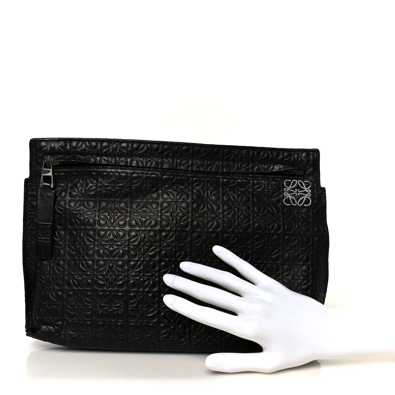 Calfskin Embossed Repeat T Pouch Black - Image 2