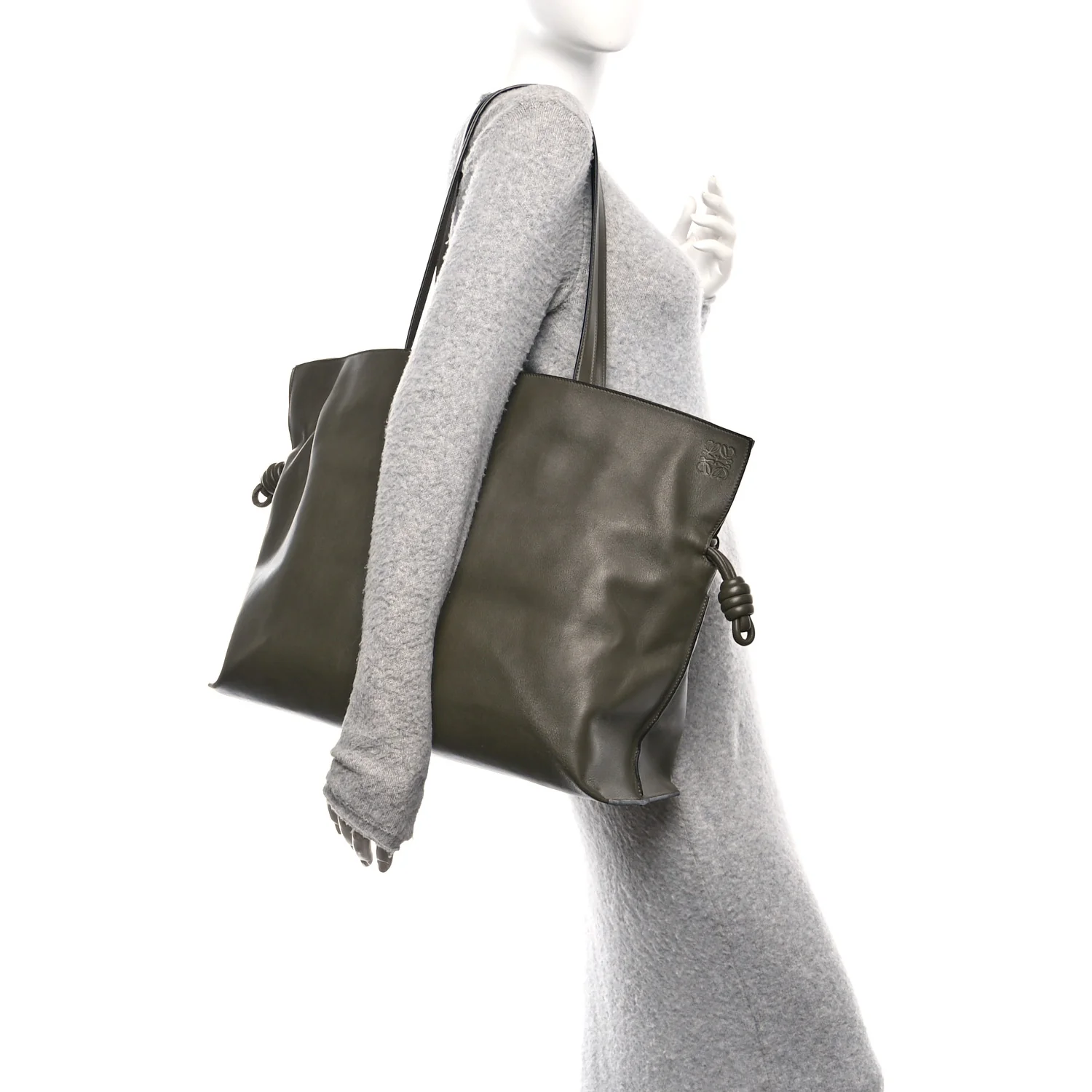 Calfskin Flamenco Knot XL Shoulder Bag Khaki Green - Image 2