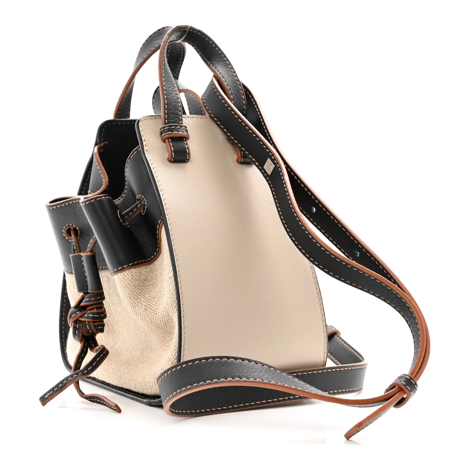 Calfskin Linen Mini Hammock Shoulder Bag Light Oat Black - Image 3