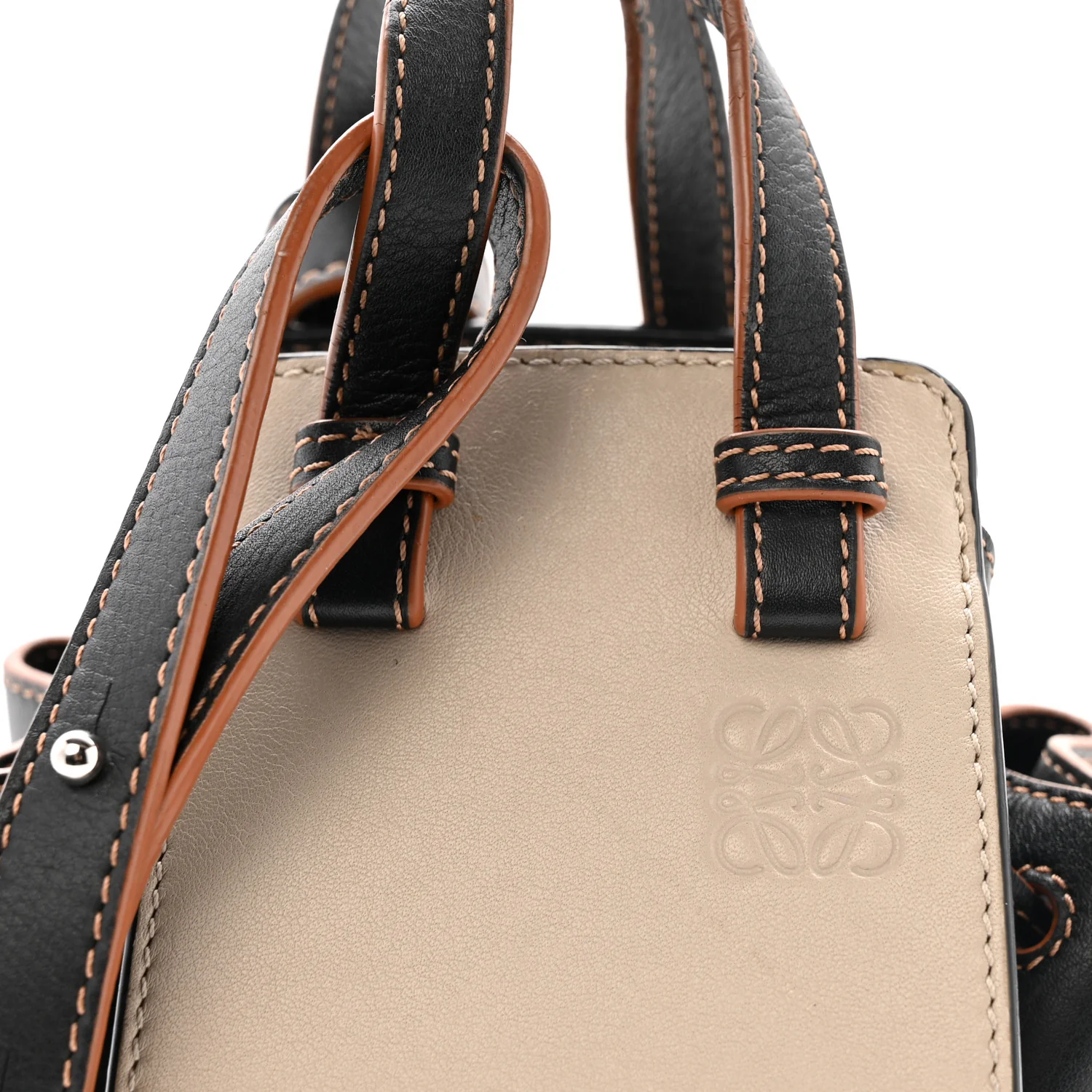 Calfskin Linen Mini Hammock Shoulder Bag Light Oat Black - Image 7