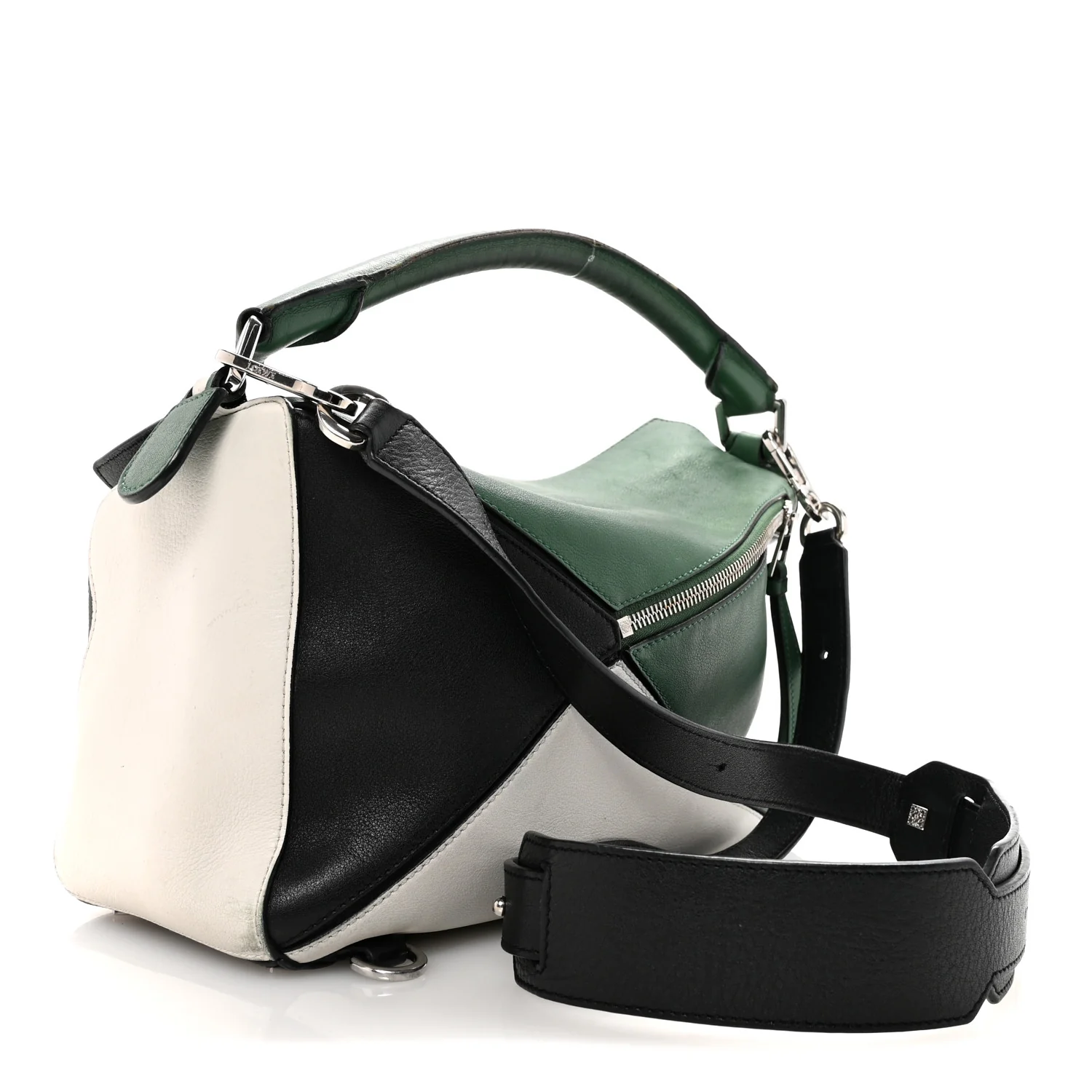 Calfskin Medium Puzzle Bag Sea Water Green White Black - Image 3