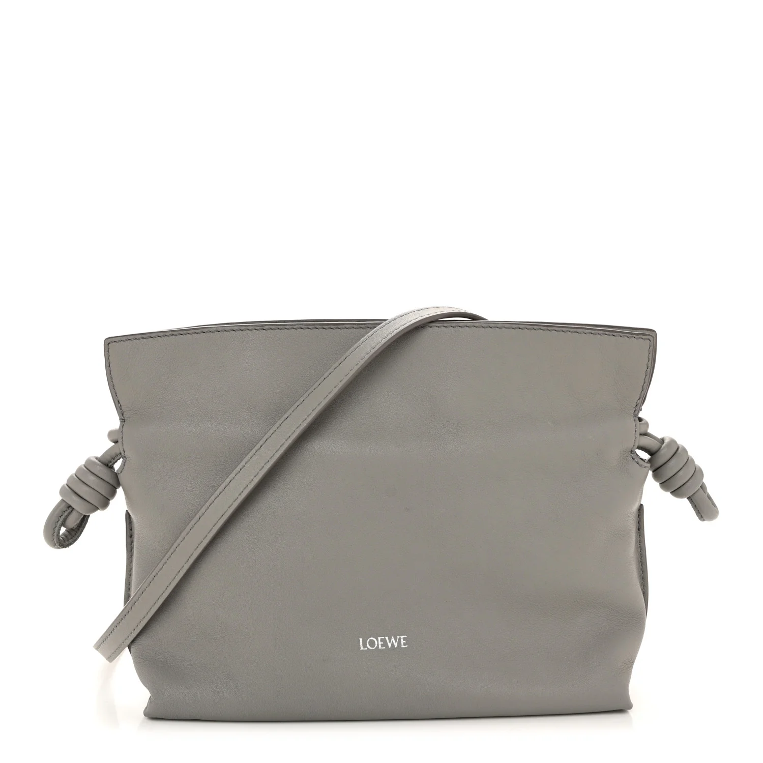 Calfskin Mini Flamenco Knot Clutch Pearl Grey
