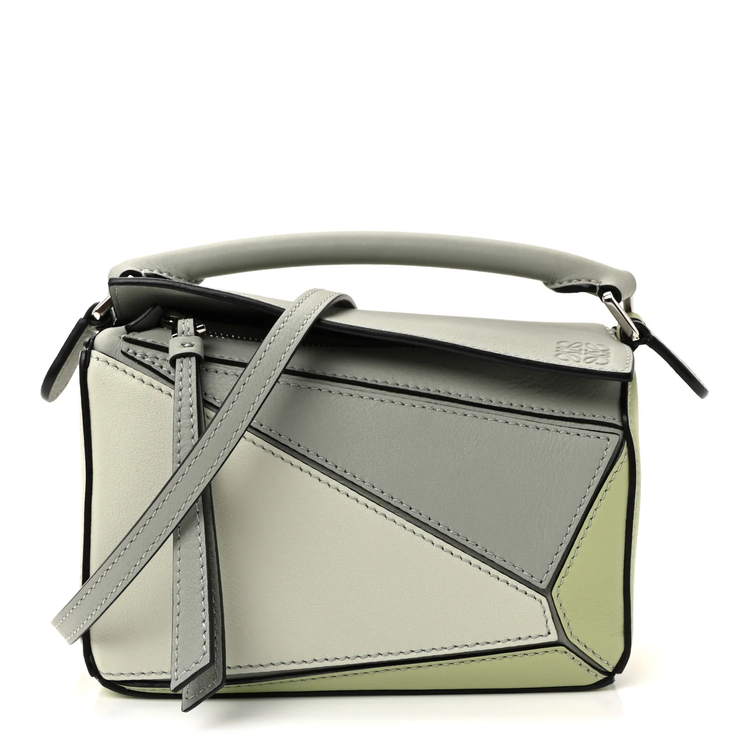 Calfskin Mini Puzzle Bag Ash Grey Light Celadon