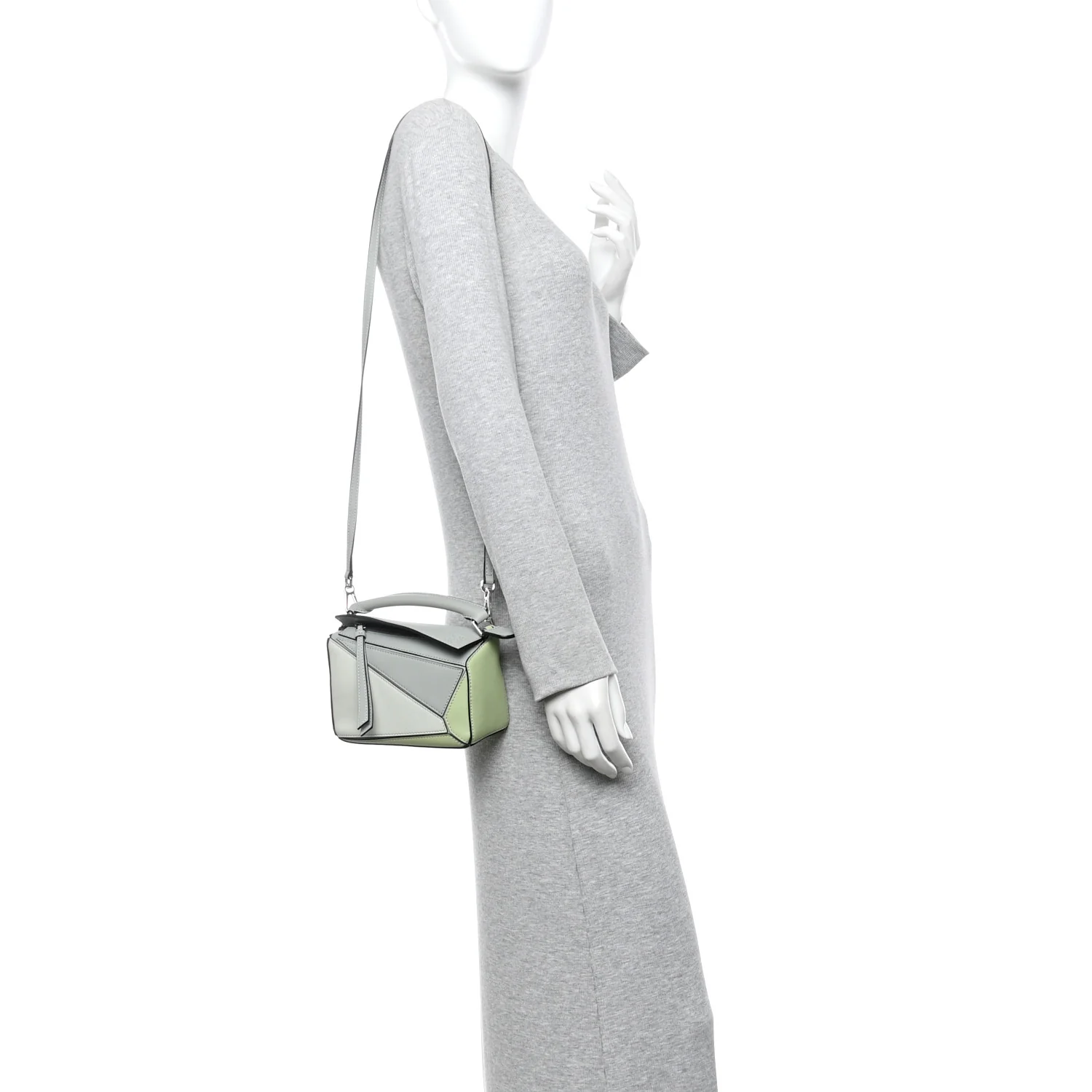 Calfskin Mini Puzzle Bag Ash Grey Light Celadon - Image 2