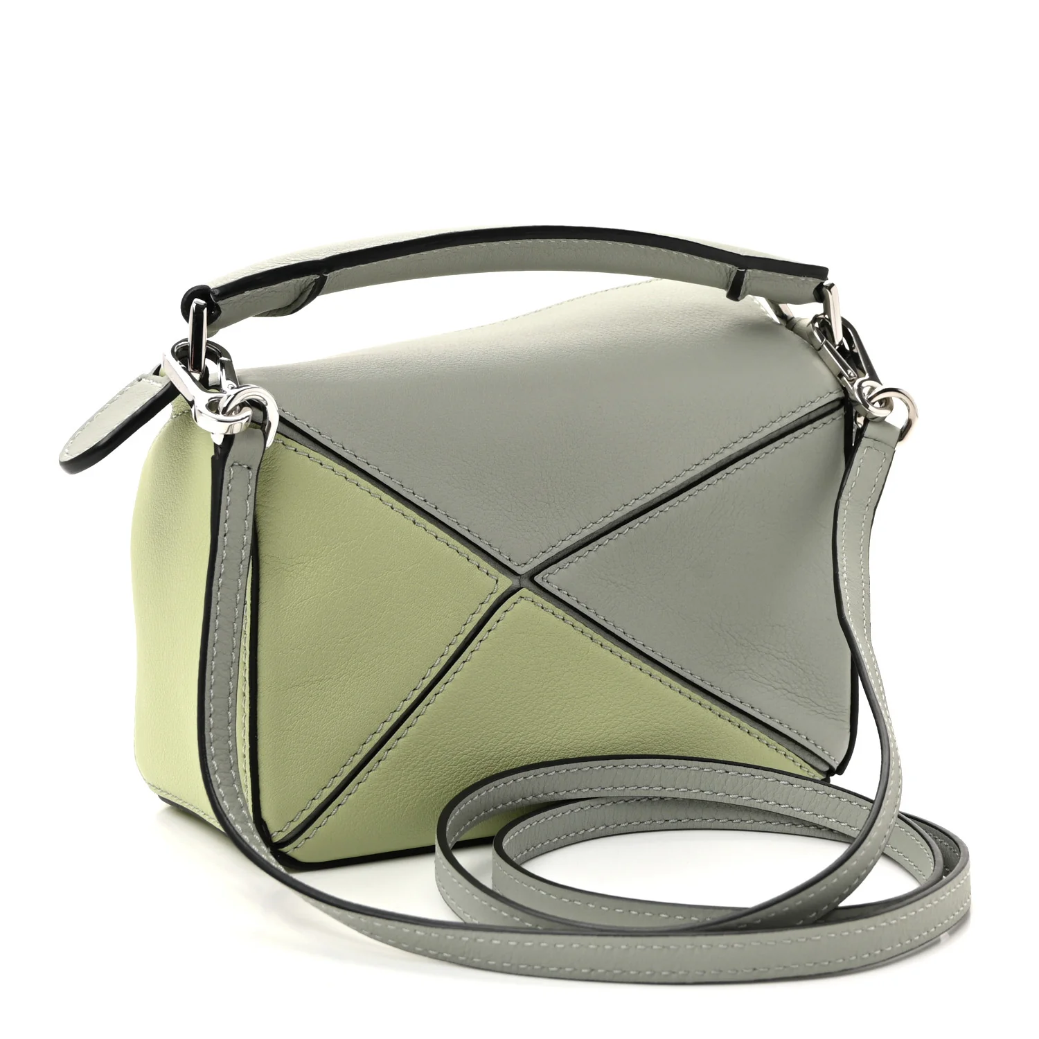 Calfskin Mini Puzzle Bag Ash Grey Light Celadon - Image 3