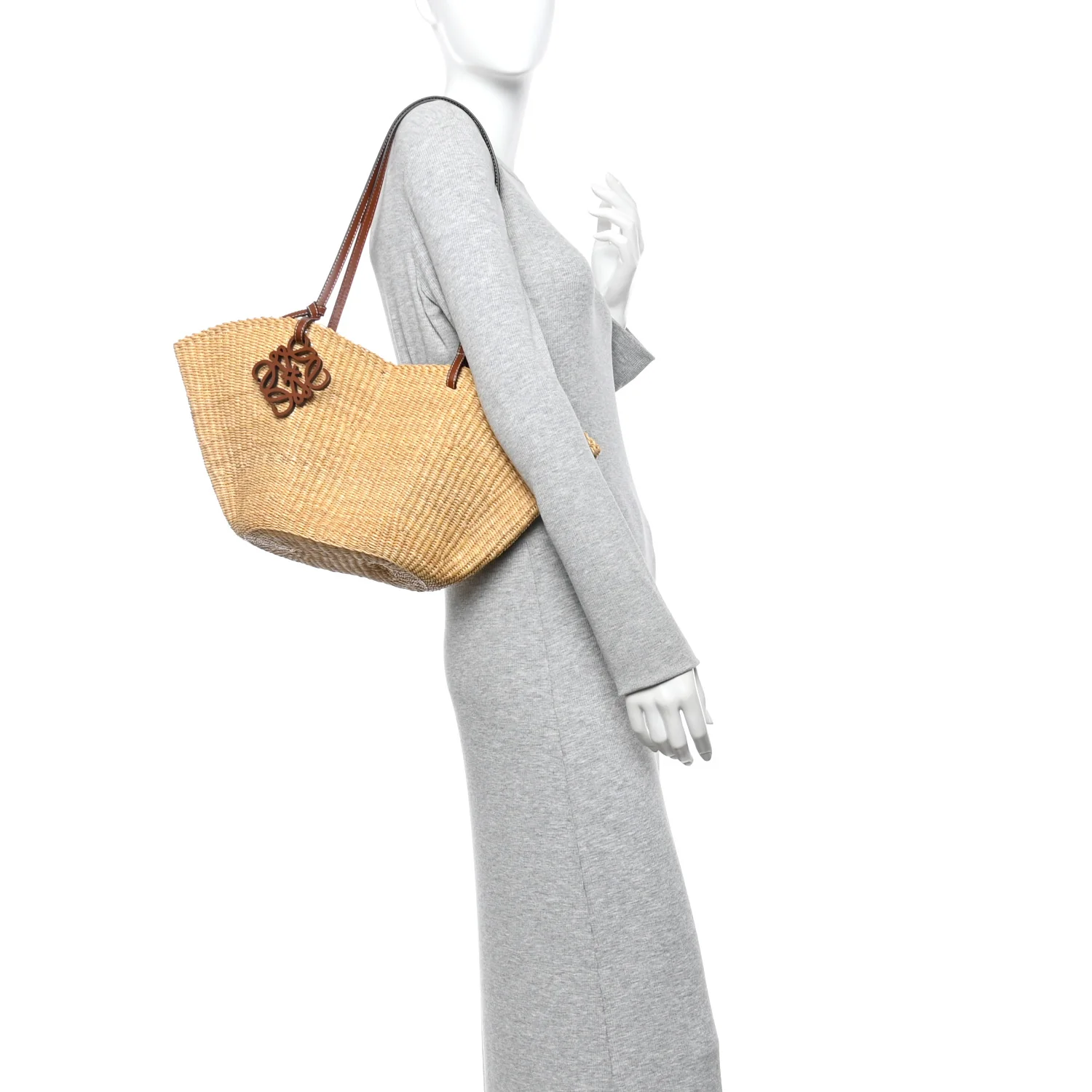 Calfskin Raffia Paulas Ibiza Small Basket Tote Bag Natural Pecan - Image 2